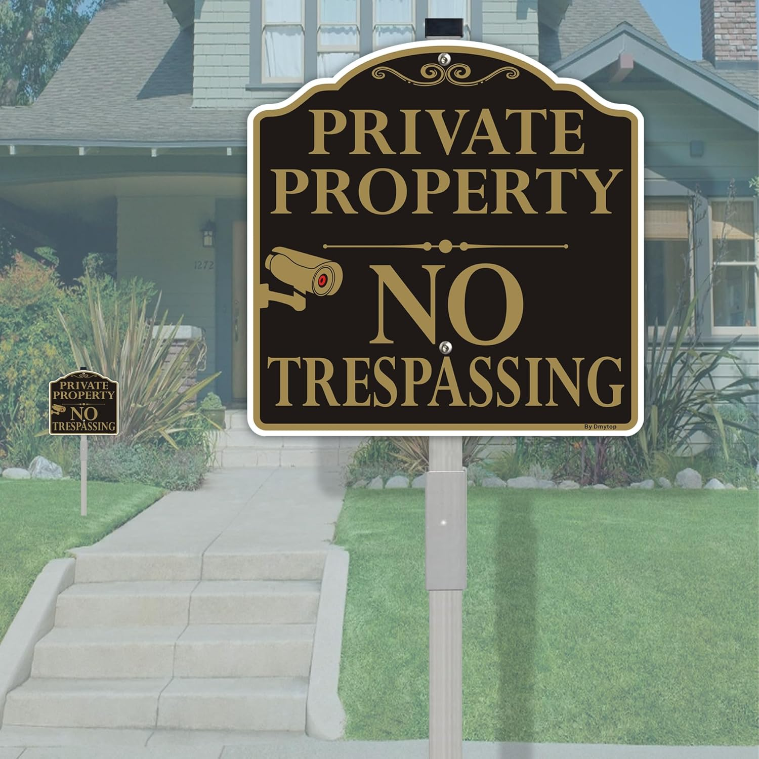 Large Private Property No Trespassing Signs with 36" Alloy Long Stake, 12X12" Video Surveillance Metal Sign for Yard, Rustproof & Fade Resistant, 2Pack image number 4