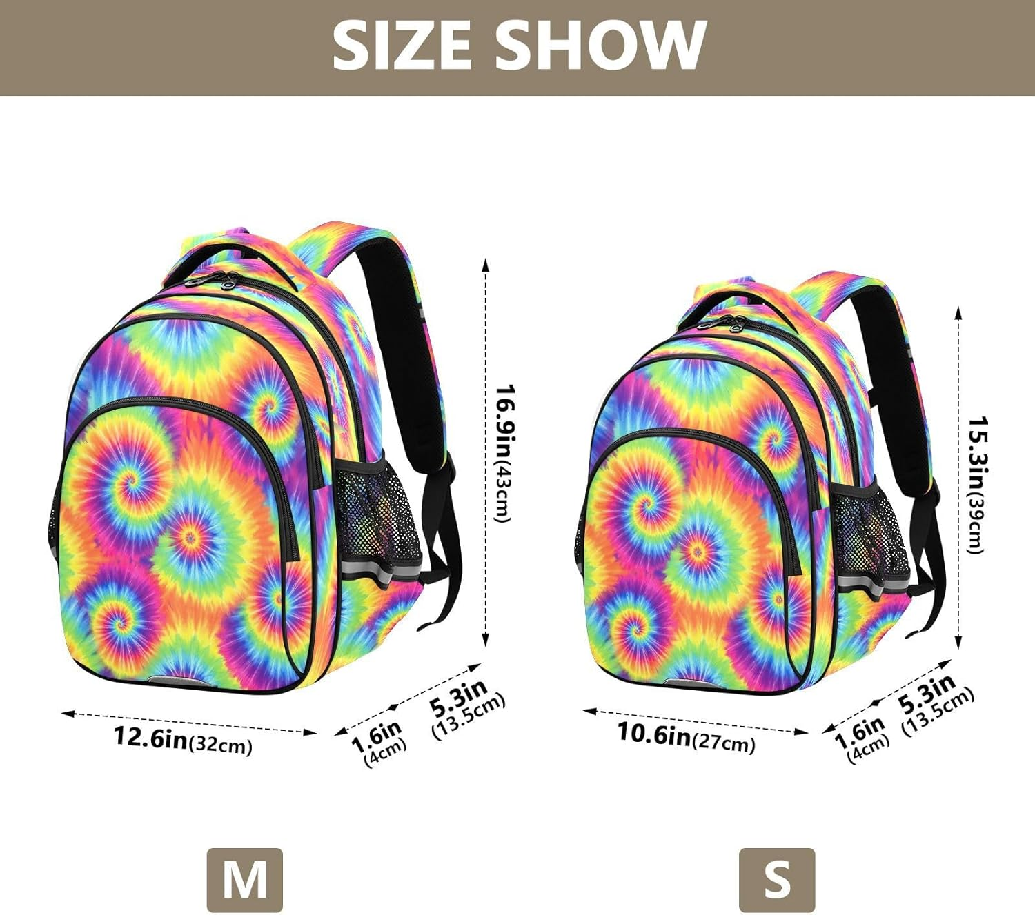 15 Inch Kids School Backpack for Boys Girls, Tie Dye Kids Laptop Backpack for Girls image number 5
