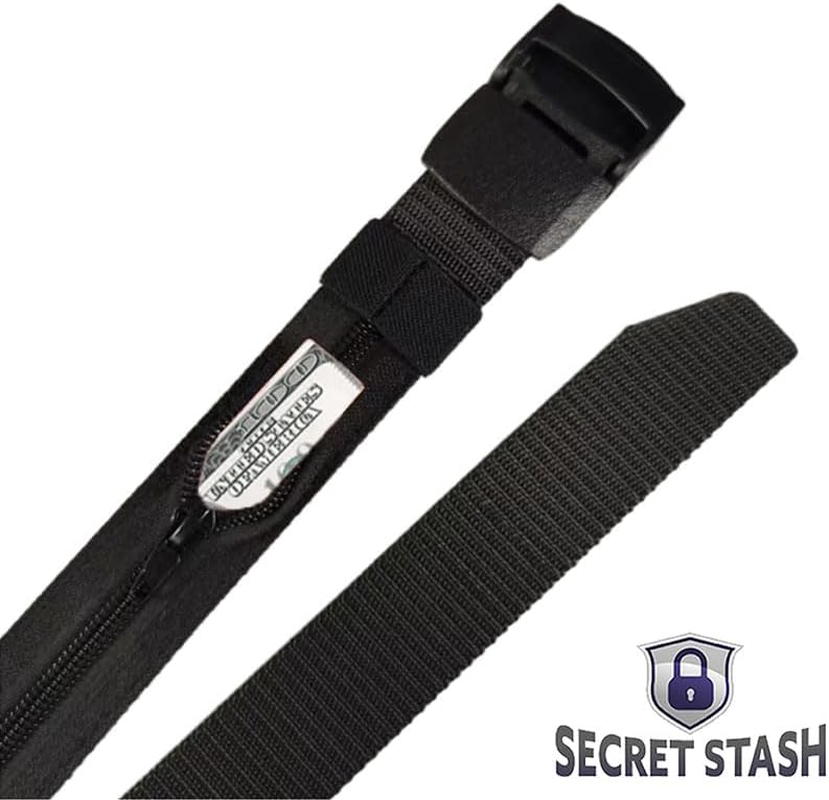Security Money Belt with Hidden Money Pocket - Nylon Tactical Belt for Men & Women with Zinc Alloy Buckle - Anti-Theft Wallet, Black, Large - 44 (Fits 42-46 Inch Waist) image number 1