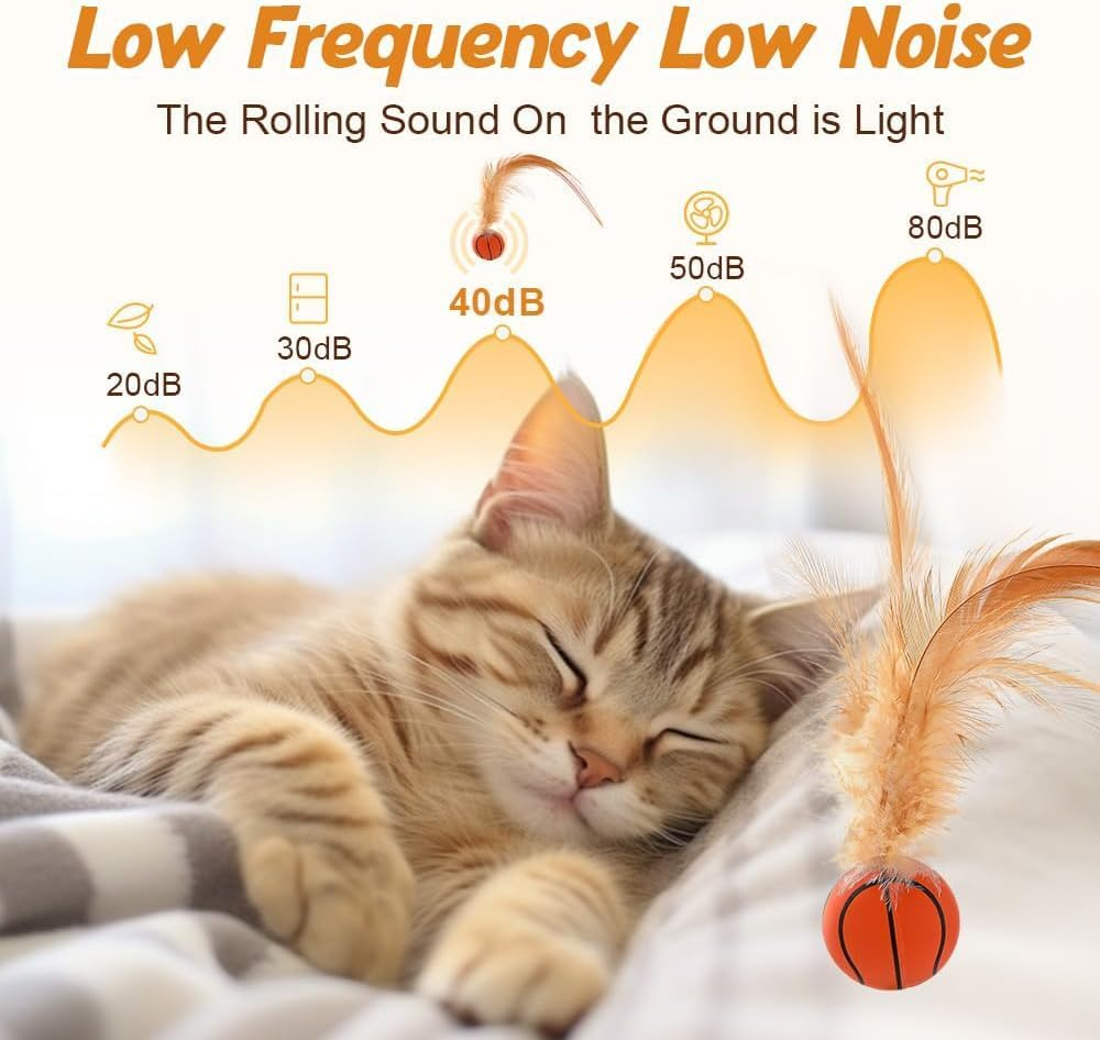 6PCS Interactive Feather Ball Toy for Cats, New Cat Bouncy Ball with Feather Tails, Elastic Cat Toy Balls Silicone Rolling for Indoor, Rolling Balls for Cats Playing Exercise image number 2