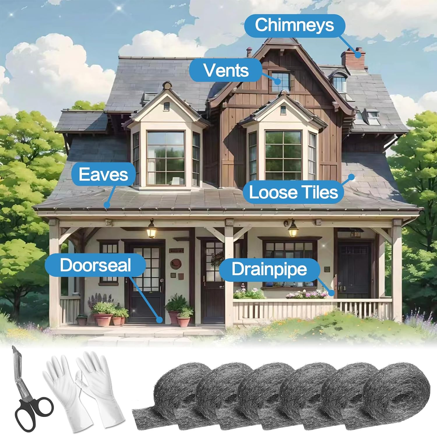 Steel Wool Mice Control 6PCS, 5Cm*30M Steel Wool 0000 Garage Door Rodent Guard Rodent Control Fill Fabric for Wall Cracks Holes Vents in Garden/Garage/House(6 Rolls, 30M) image number 6