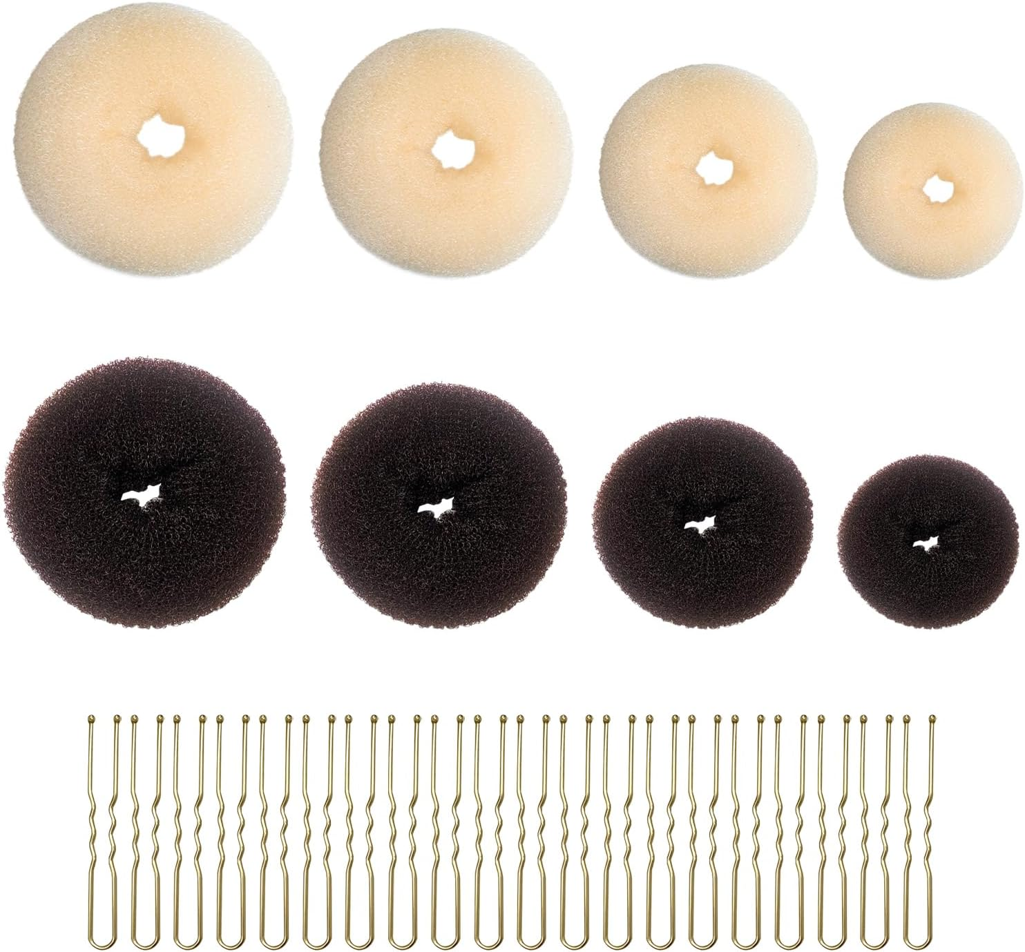 8 Pieces Donut Hair Clip with 20 U Shaped Clips, Mini Donut Styler, Hair Scrunchie Accessories for Ballet Dancers (Dark Brown, Beige) image number 1