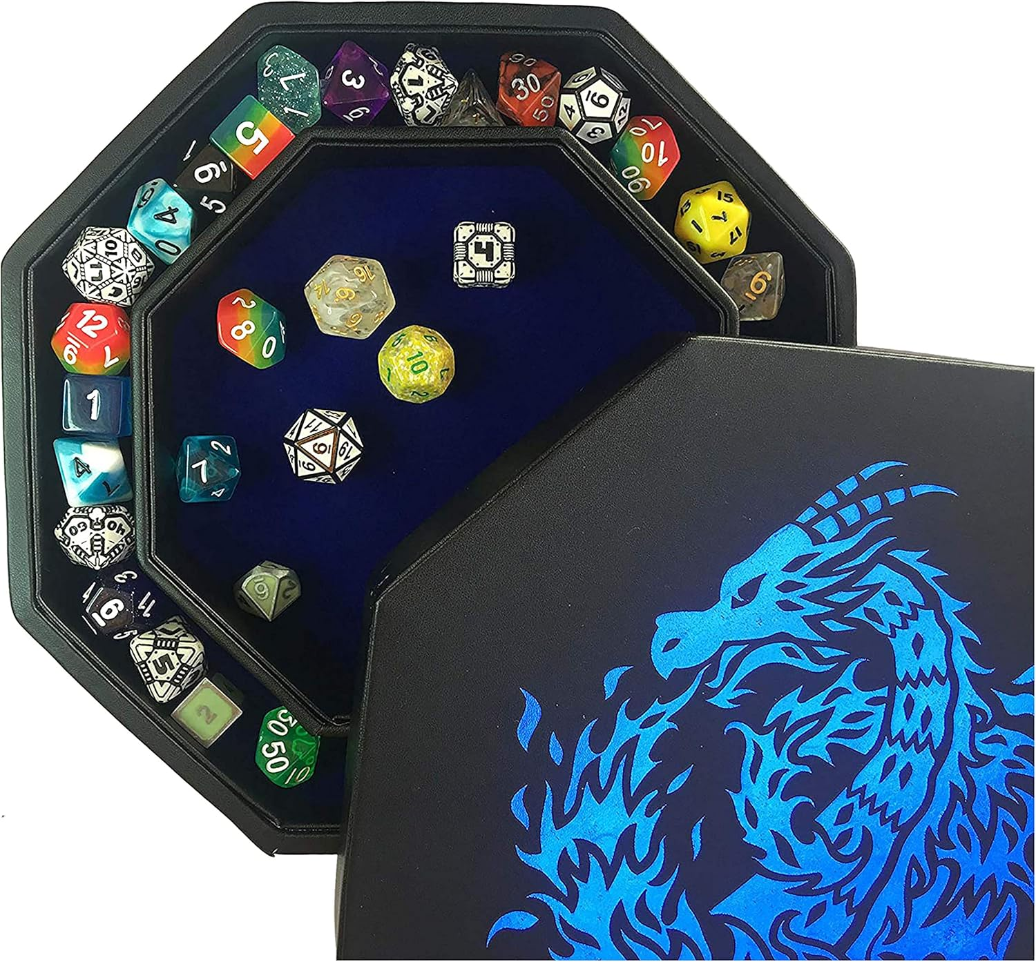 Fantasydice- Purple -Fire Dragon-Dice Tray - 8" Octagon with Lid and Dice Staging Area - for Dice, Board Games, Tabletop Rpgs like D&D (DND) 3.5 and 5E, Call of Cthulhu, Pathfinder, Shadowrun and More