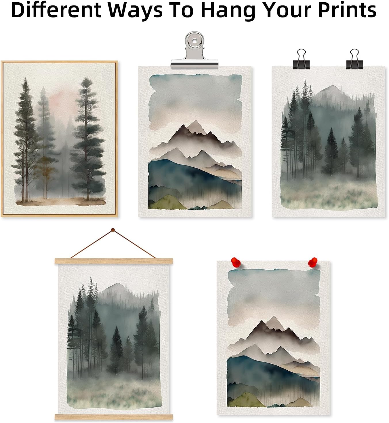 Mountain Forest Wall Art Decor Watercolor Landscape Canvas Pictures Natural Abstract Wall Art Painting Tree Forest Poster Prints Modern Artwork for Living Room Bedroom 12X16 Inch Unframed Set of 3