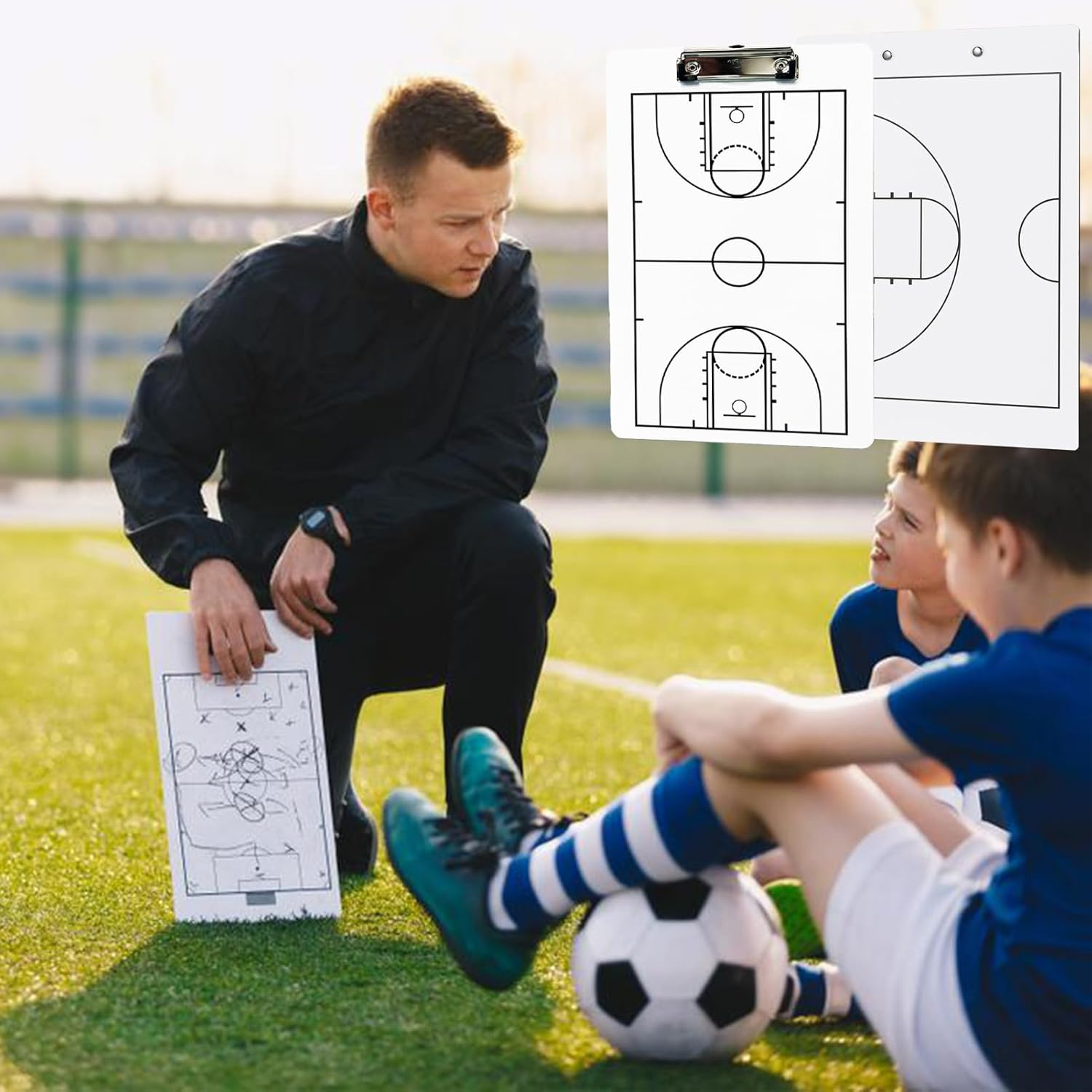 2 Pcs Basketball White Board for Coaches,13.7''&times;8.6''Basketball Dry Erase Board for Coaches,Basketball Clipboard for Coaches,Basketball Board for Coaches,Include 2 Whistles image number 3