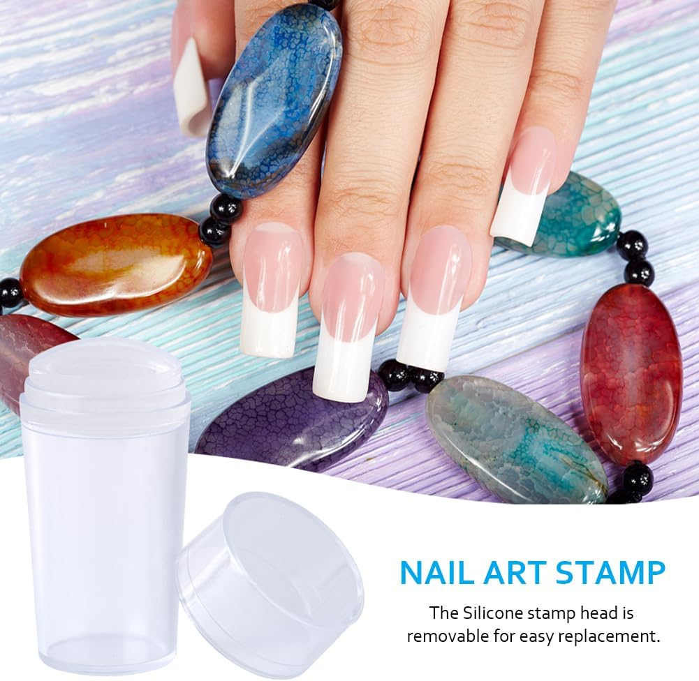 Clear Nail Art Stamper Scraper Set, Silicone French Manicure Stamp, Nail Jelly Stamp, with Cap, for DIY Nail Art Tools Accessories, for French Smile Line Tools (Transparent) image number 2