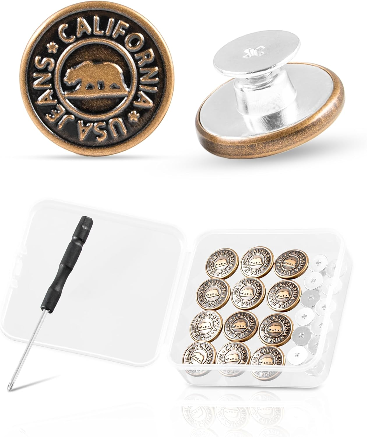 ZEFFFKA Jeans Buttons 17Mm 5/8 Inch 12 Metal Replacement Buttons Mini Screwdriver for Easy Installation Strong Durable No Sew Snap Fasteners for Denim Jackets Bags Pants image number 2