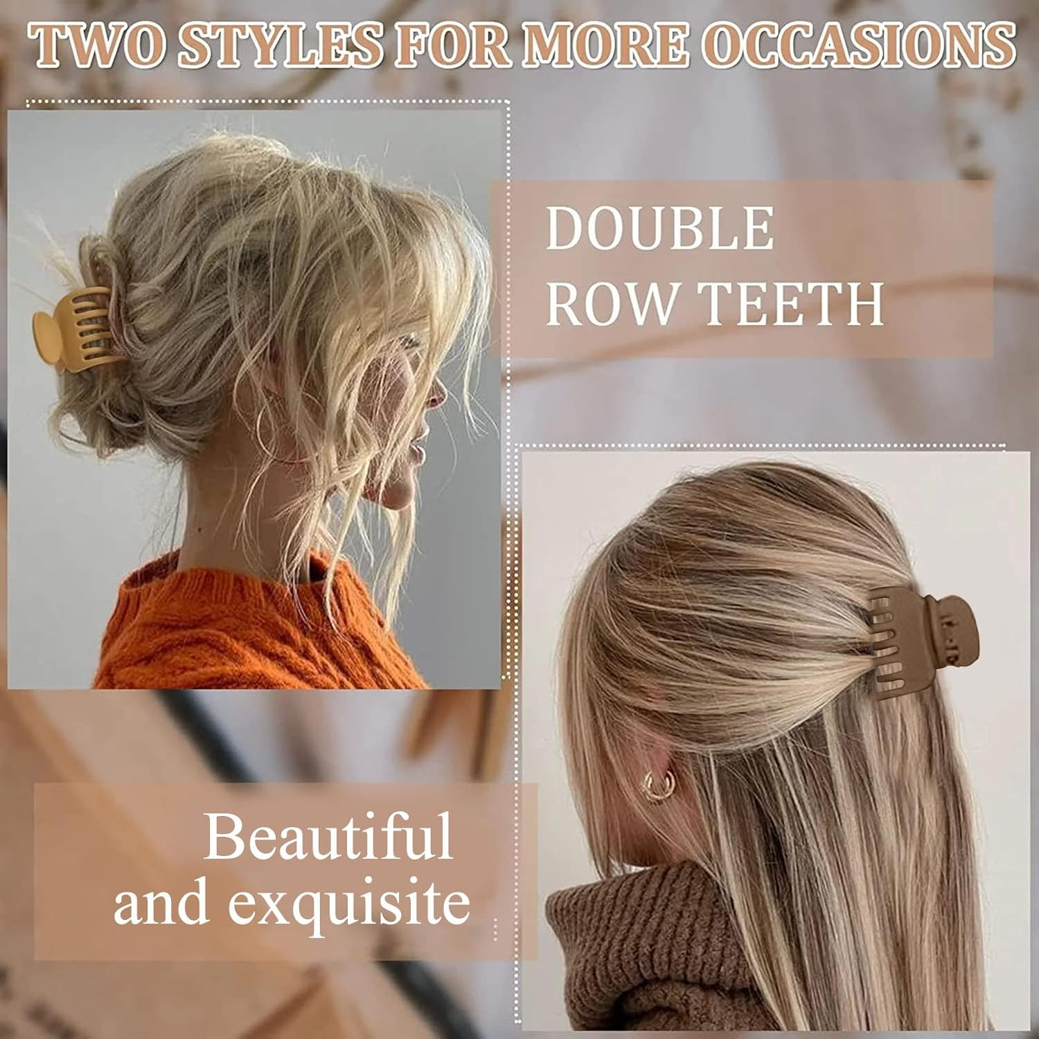 Pack of 4 Medium Claw Hair Clips, Hair Clips, Women'S Thin Hair, Plastic Hair Clip, Medium Size, Double Row Jaw Clips, 4 Colours, Non-Slip Hair Clips, for Women and Girls image number 4