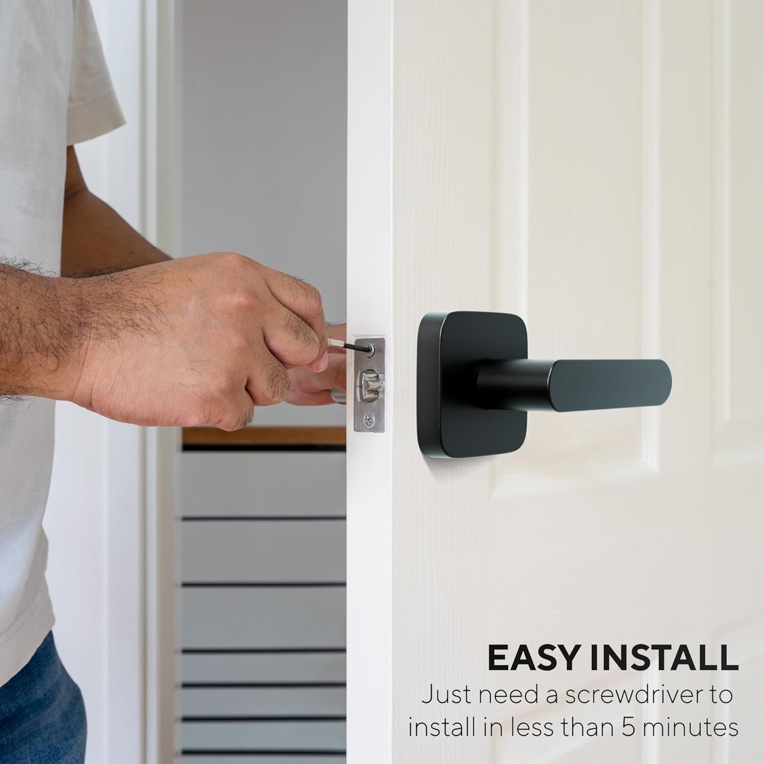 ULTRALOQ Modern Matte Black Aluminium Door Lever, Reversible, Adjustable Backset, Waterproof, Ideal for Hallway, Closet, and Any Door image number 1