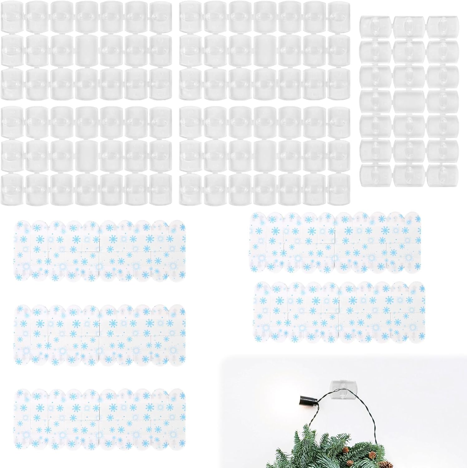 100 Pcs Indoor Mini Light Clips - Damage-Free Adhesive Hooks for Christmas Lights & Home Decor, No-Tool Hanging Solution for Walls, Windows & More, Includes 100 Clear Clips & 100 Strips