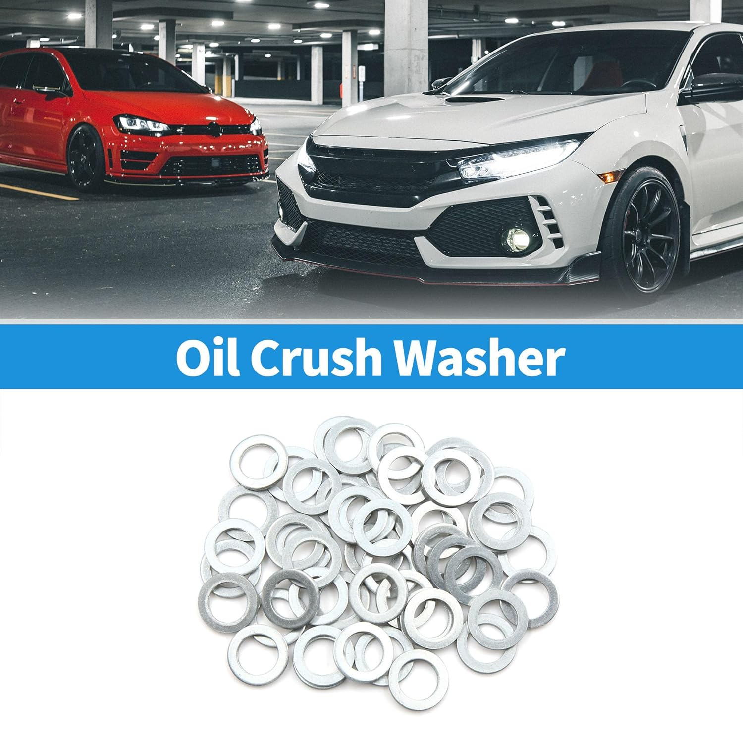 X AUTOHAUX 50Pcs Engine Oil Crush Washers Drain Plug Gaskets 12Mm ID. 19.7Mm OD. for Car