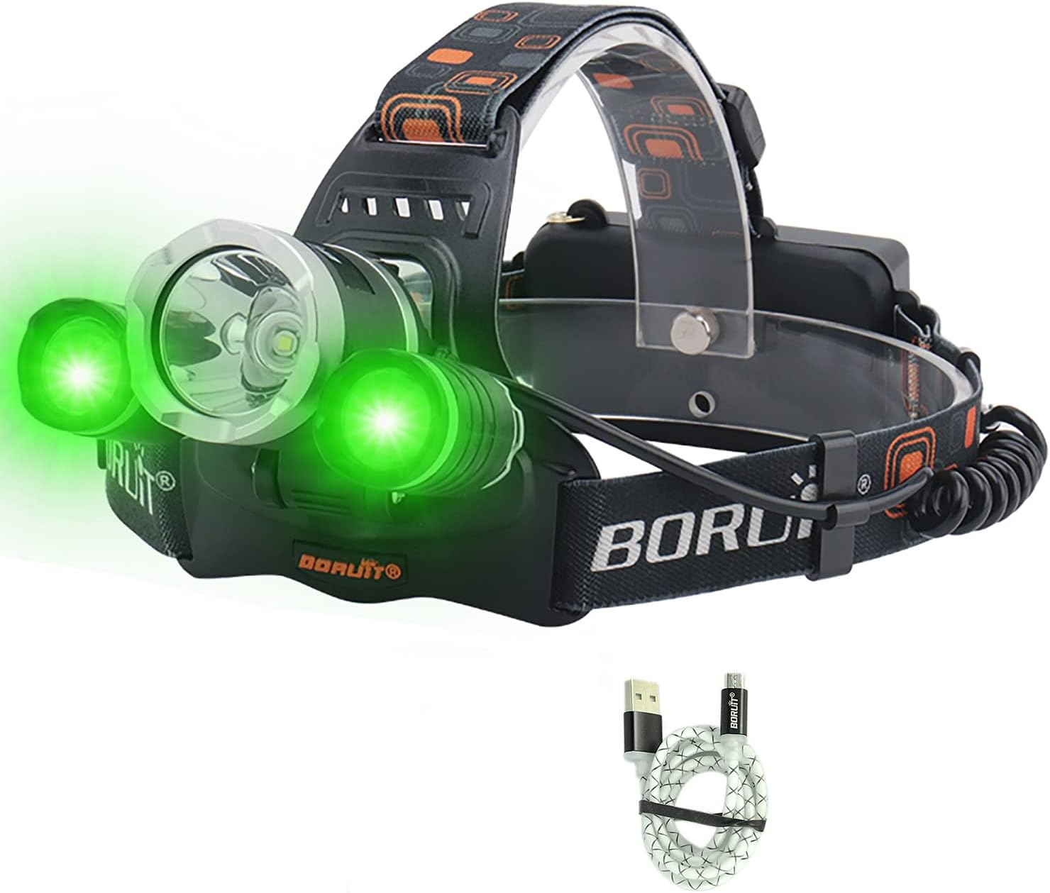 Upgrade Rechargeable Headlamp, 3 Modes 5000 Lumen White Green LED Head Lights, Built-In 8000Mah Batteries Flashlight, USB Waterproof Headlight for Hunting, Fishing, Camping image number 5