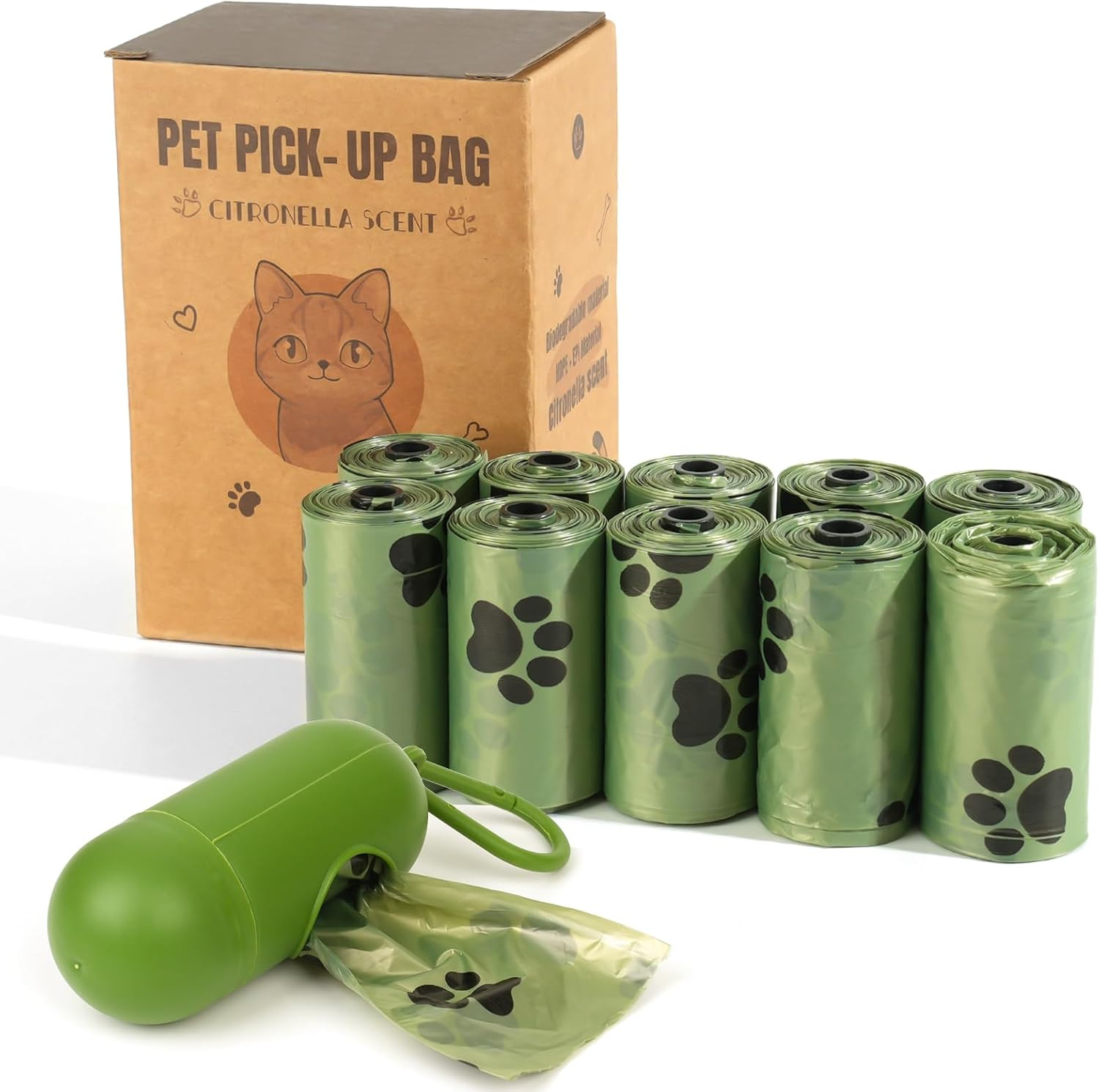 Scented Dog Poop Bags with Dispenser: 10 Rolls Totaling 180 Bags, Bulk Roll for Dogs, Puppies and Cats - Convenient Waste Bag Holder image number 1