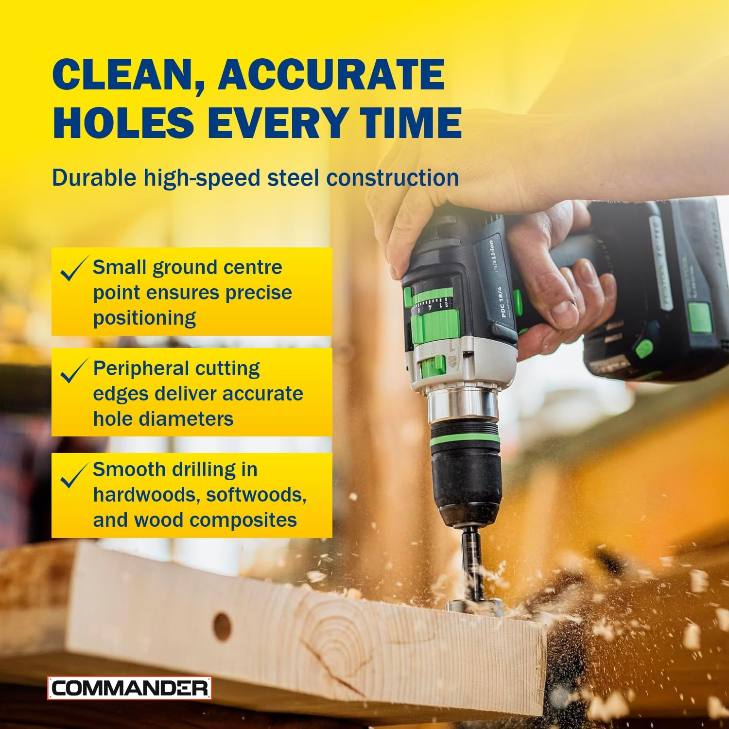 Black Shark Pro Forstner Drill Bit Set 10 Pieces Diameter 15-20-25-26-30-35-40-45-50-55 Mm Length 90 Mm in Wooden Case image number 4