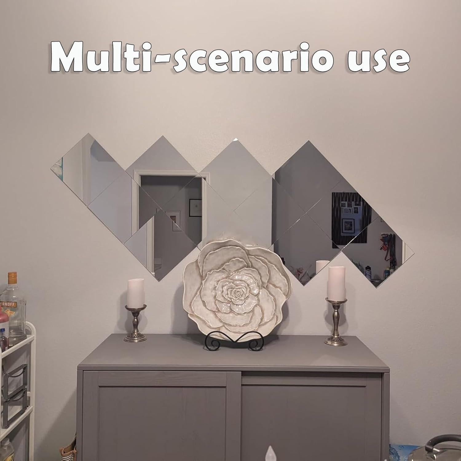 4 Pack Mirror Wall Full Length, 12X14 Inch Acrylic Mirror, Wall Mirror Full Length for Bedroom, Home Gym, Door, or Dorm, Full Body Mirror Tiles, Mirror Stickers for Walls,Mirror Sheets(Thickness 2 Mm)