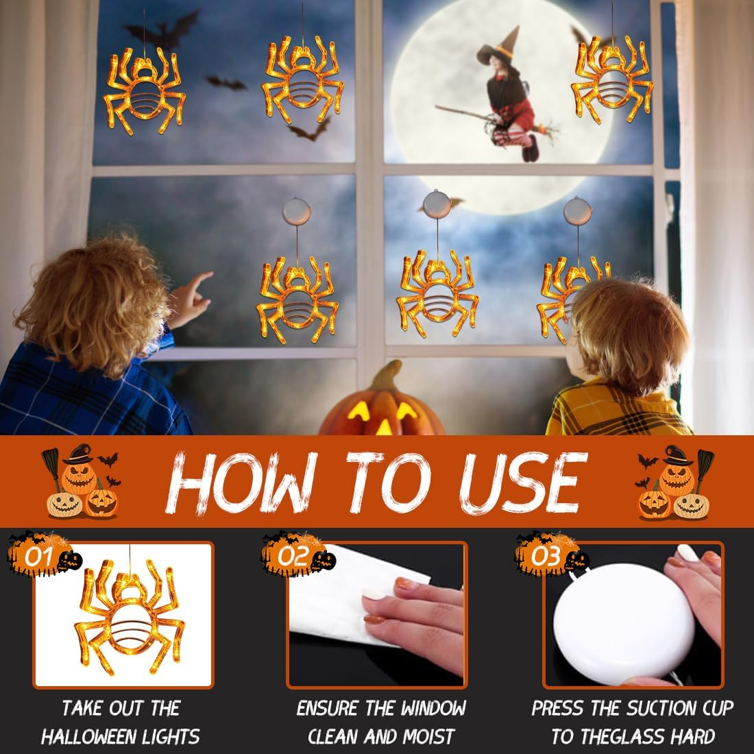 Tomedeks Halloween Decorative Fairy Lights, LED Halloween Decoration, Indoor and Outdoor Use, Waterproof, Orange Spider Fairy Lights, Battery image number 2