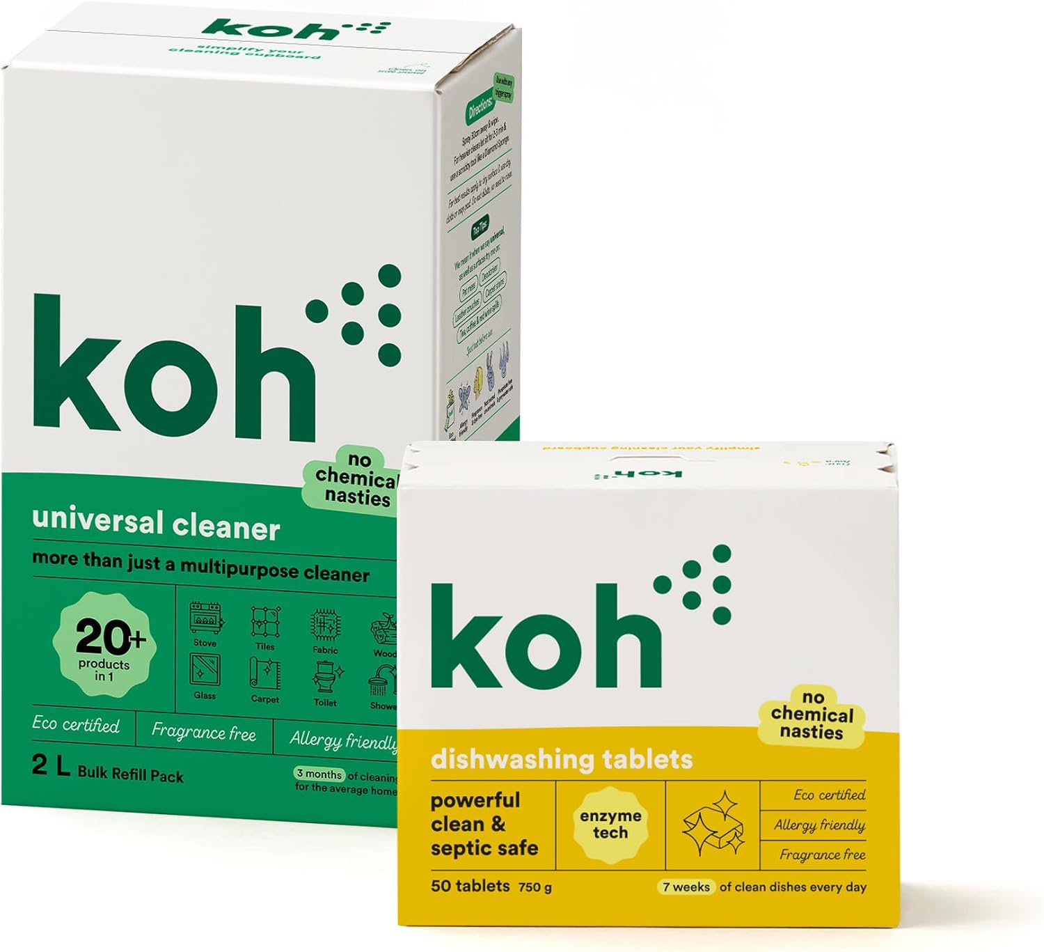 Koh Universal Cleaner & Dishwasher Tablets Refill Pack | GECA Certified, Australian Made | Eco-Friendly Bulk Value Set