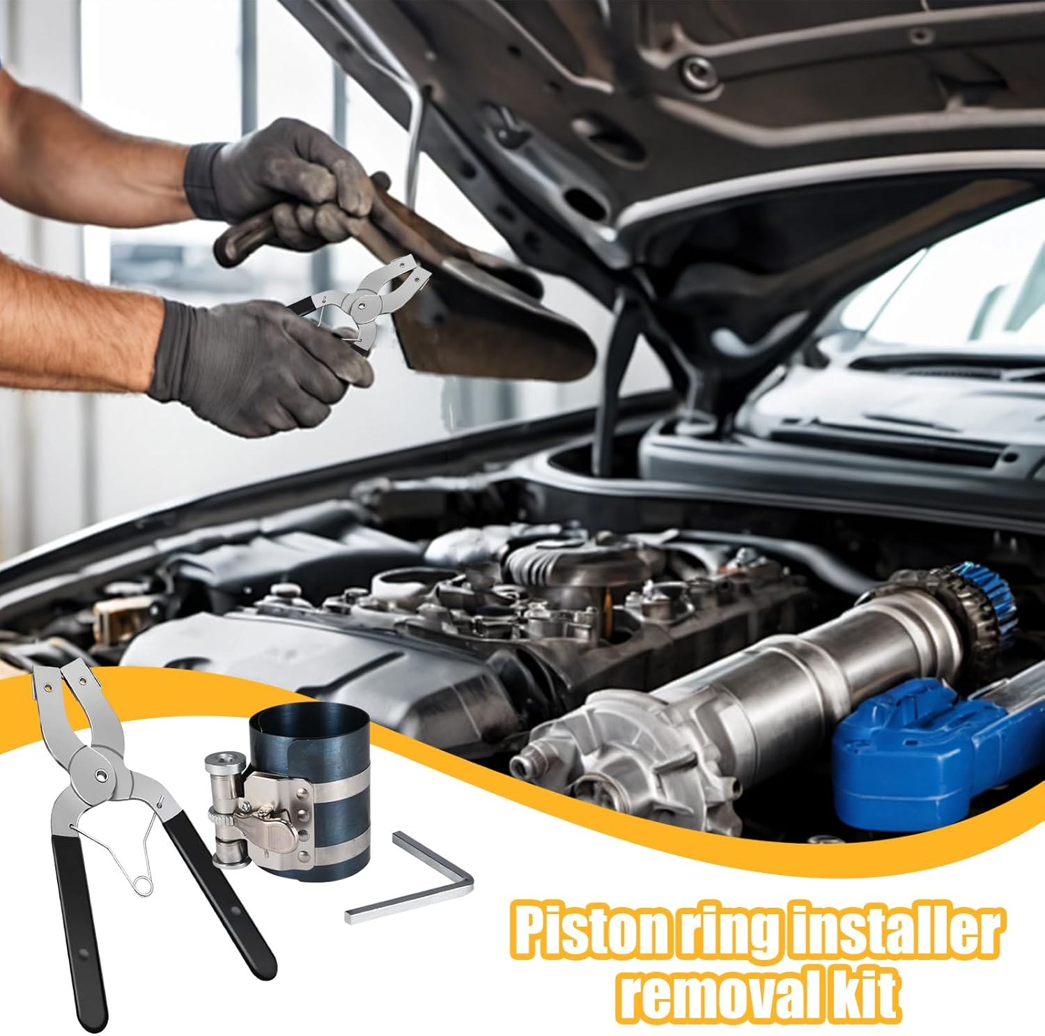Piston Ring Tool, Installer Removal Kit, 7.5Cm, Car Repair Plier, Steel Engine Maintenance, Truck, Sedan Vehicle, for Automotive Workshop Equipment, Professional Mechanic Supplies image number 3