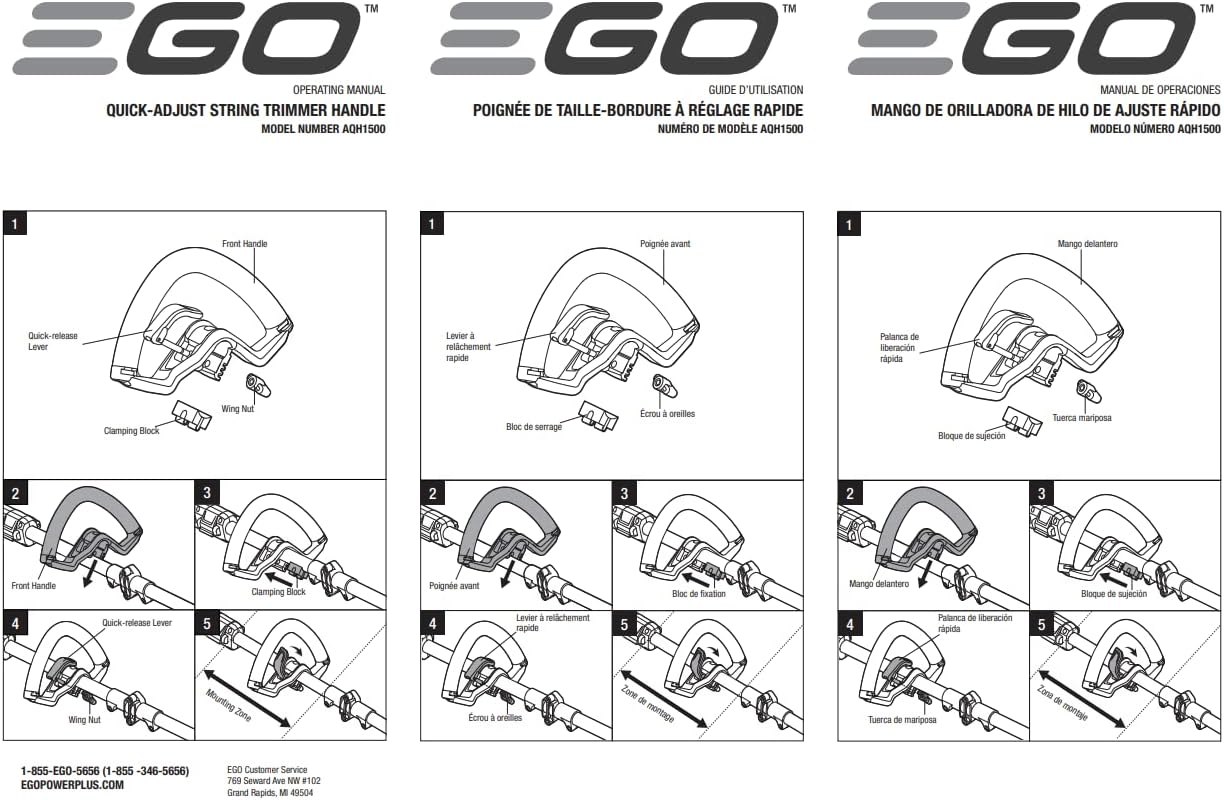 EGO Power+ AQH1500 Auxiliary, Quick-Adjust String Trimmer Handle, Black image number 1