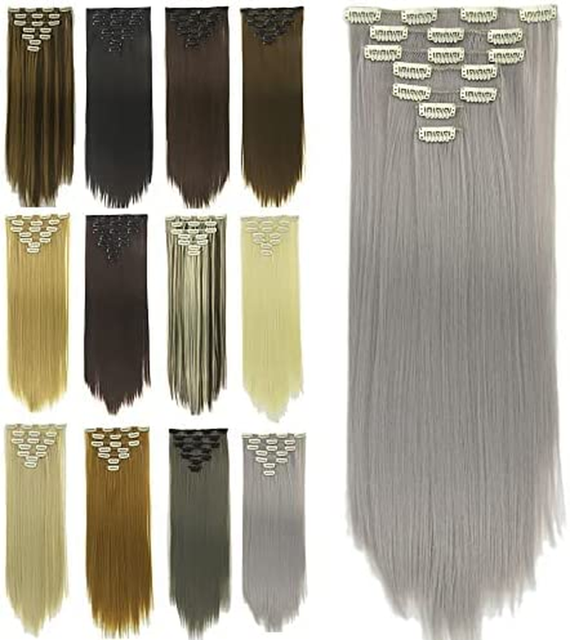 IMISSU 24 Inch 7PCS Set Long Straight Clip in Hair Extensions Natural Full Head Hair Extension Hairpiece for Women 120G (Piano Copper Mix Brown) image number 2
