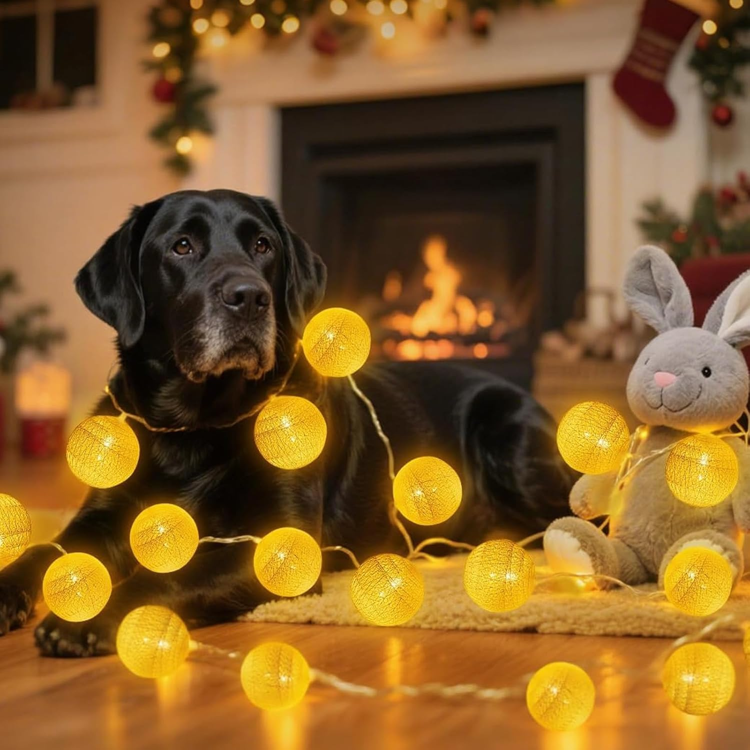 Cotton Balls Fairy Lights Battery, 3 M, 20 LED Fairy Lights, Cotton Balls, 4 Cm Cotton Balls Fairy Lights, Indoor and Outdoor, Warm White Fairy Lights, Battery Operated for Christmas, Children'S Room image number 2