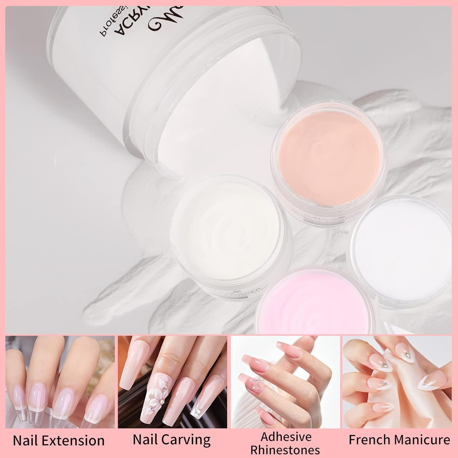Monja Acrylic Powder - 4PCS 30G Professional Colored Acrylic Nail Powder for Acrylic Nails Extension 3D Nail Art Acrylic Polymer Powder Manicure Salon DIY No Need Nail Lamp image number 2