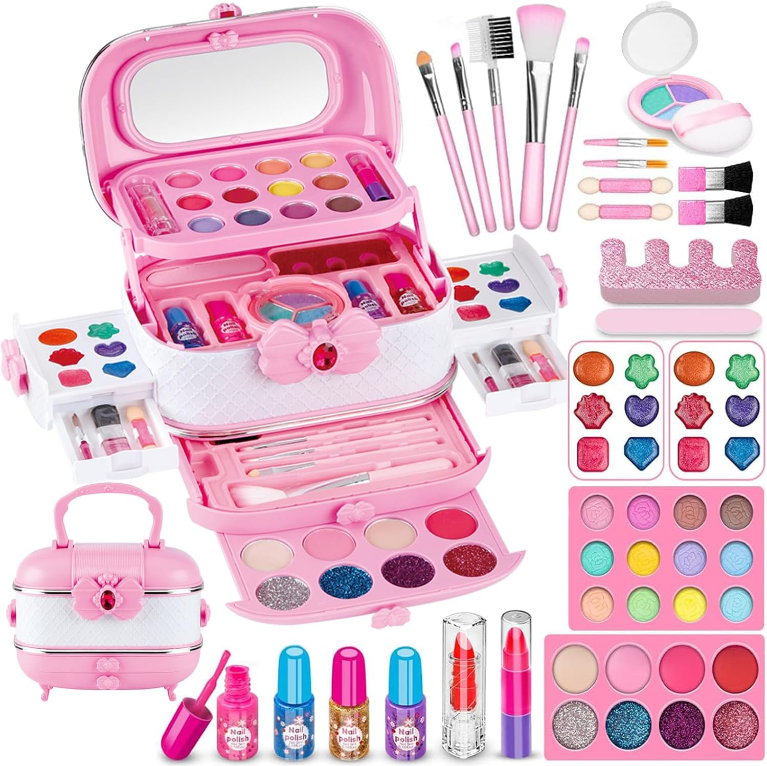 Kids Make up Kit for Girl 56 Pcs Washable Makeup Kit Real Cosmetic, Little Girls Makeup Set Pink Makeup Set for 3-12 Year Old Kids Toddler Girl Toys Birthday Gift&hellip;