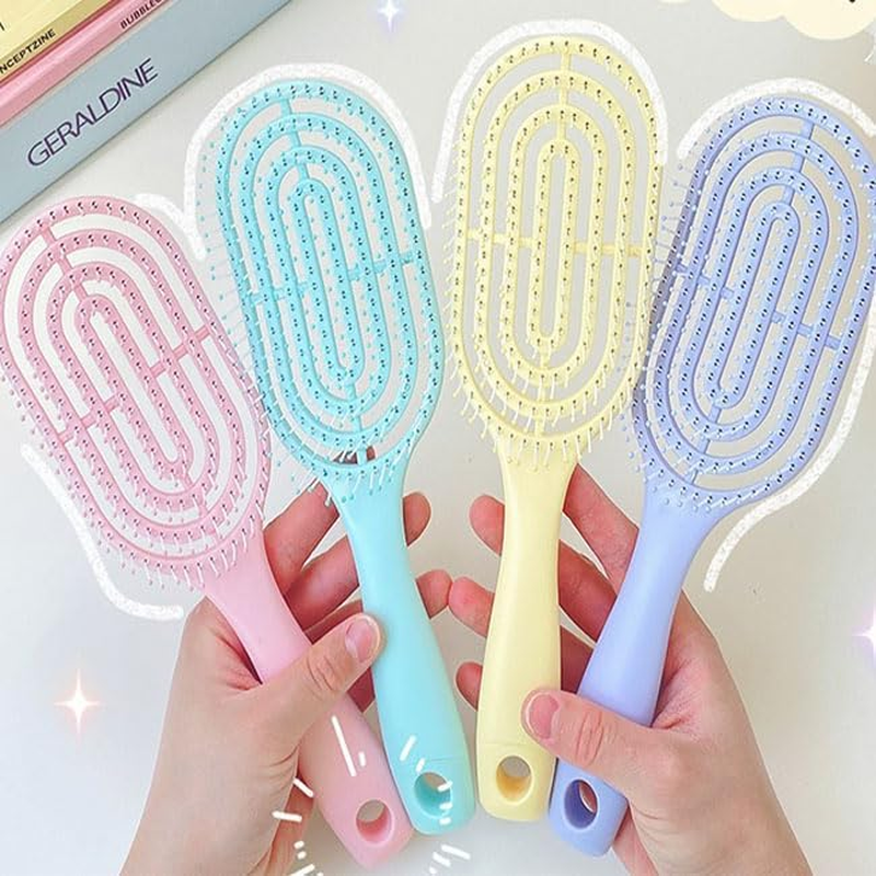 Limcryspp Anti-Tangling, Painless Smoothing, Suitable for Straight, Curly Hair and Wet ， Gentle Scalp Massage, Suitable for Both Men and Women (Yellow) - Pink image number 5