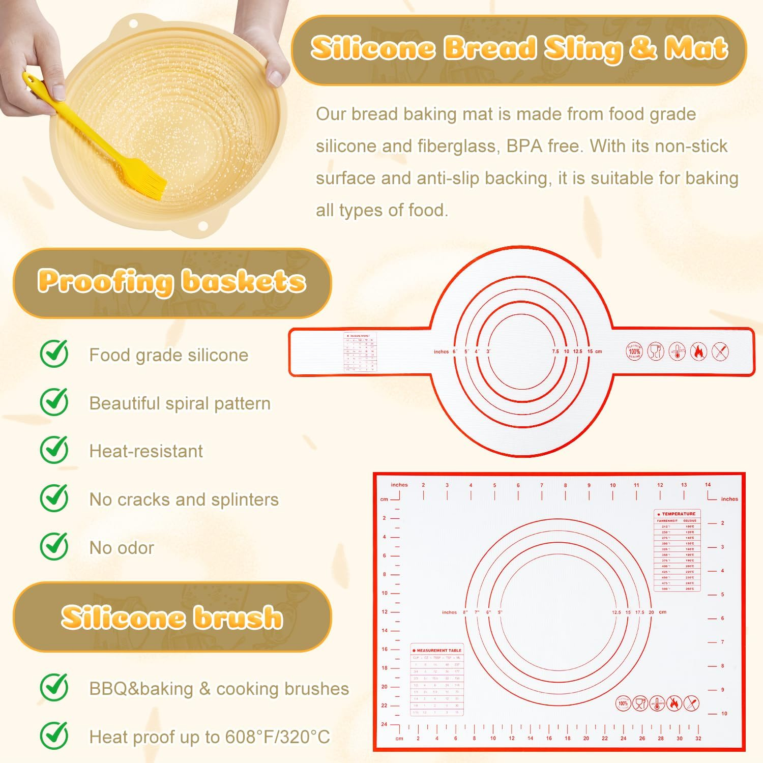 Sourdough Starter Kit Bread Baking Supplies, Bread Proofing Basket Set of 2 round and Oval - 30Oz Jar (1000Ml Glass) & Two Silicone Baskets, Sour Dough Kit Tools, Premium Baking Tools image number 4