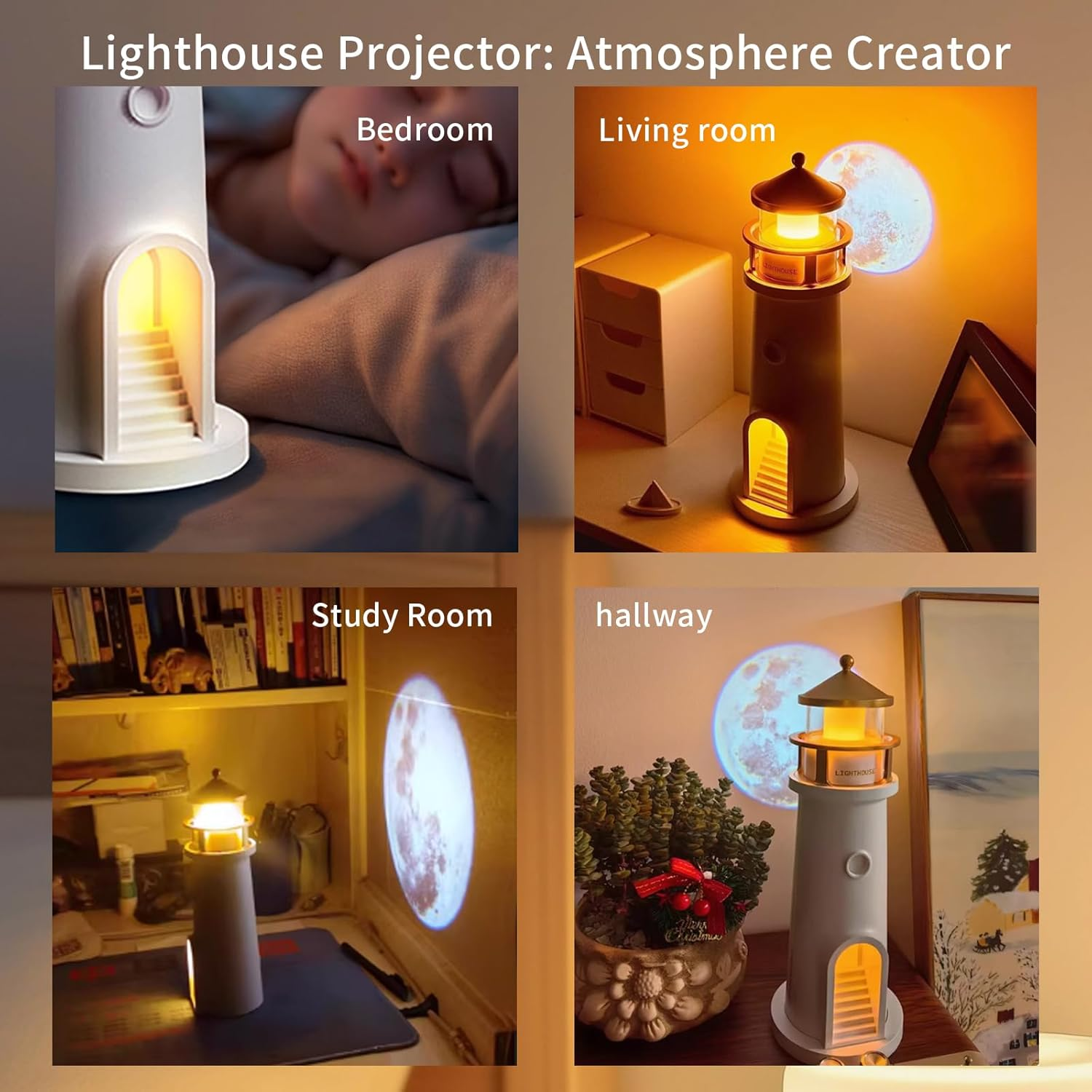 Lighthouse Projection Night Light, Moon Lamp Projector, Rechargeable Night Light for Living Room, Bedroom (Remote Control) image number 4