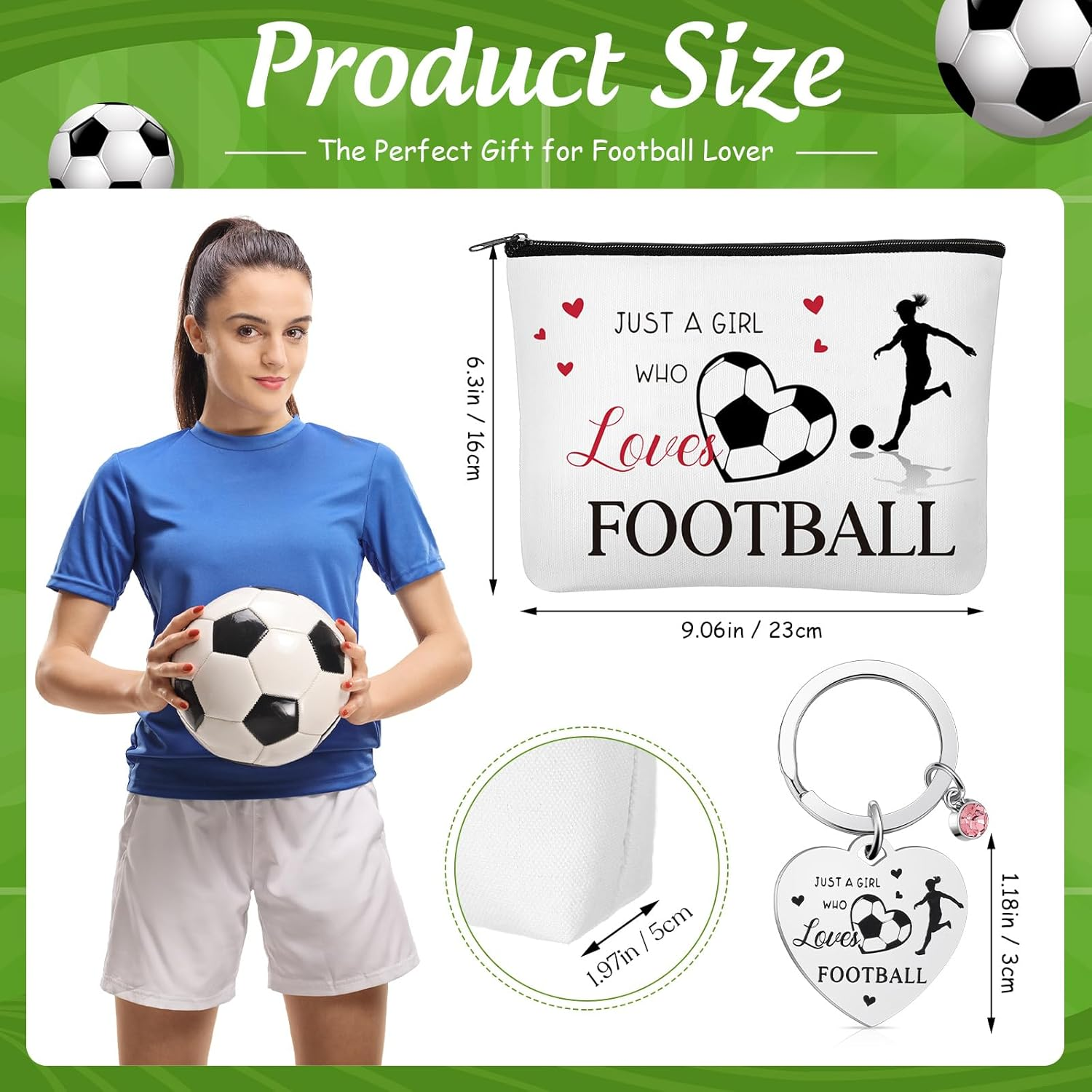 Xuniea 2 Pcs Football Gifts for Women Include Football Makeup Bag and Keyring Soccer Gifts Stuff for Birthday Christmas Party image number 4