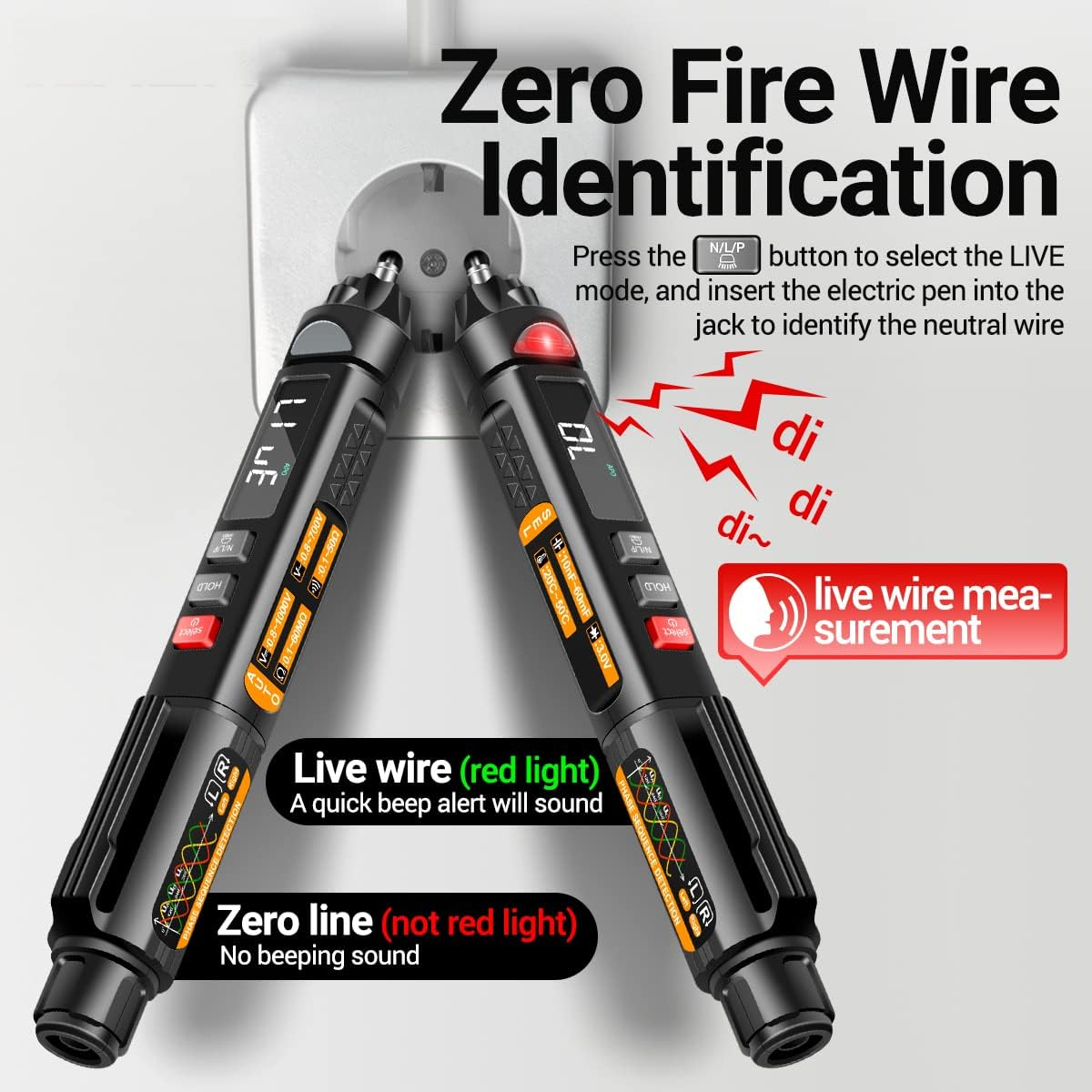 A3009 Mini Multimeter with Voice Broadcast 6000 Counts Voltmeter VA Reverse LCD Display Flashlight NCV Tester for Voltage Resistance Temperature On/Off Diode Phase Sequence image number 6