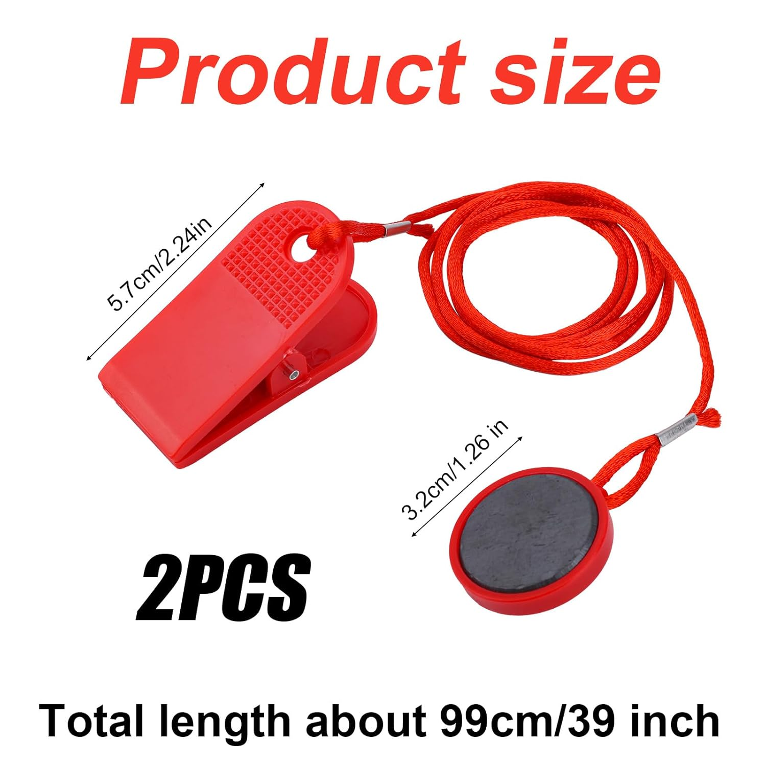 Gosknor 2Pcs Universal Treadmill Magnet Safety Key, Red, Round, 39 Inch, PVC & Magnet, Suitable for Most Treadmills image number 2
