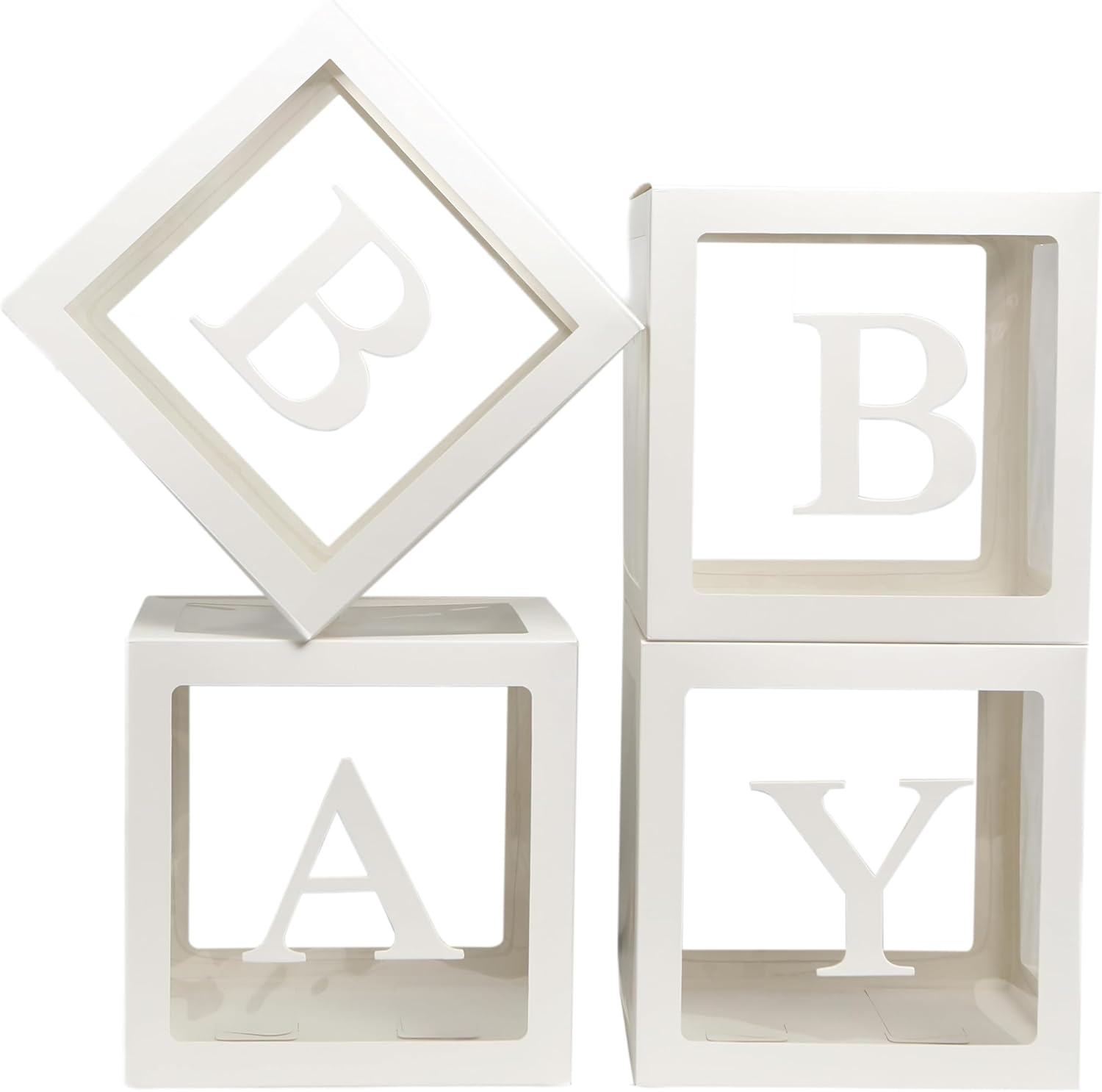 Baby Balloon Boxes with Letters, Set of 4 White Box for Baby Shower, Gender Reveal, Birthday Party Decoration