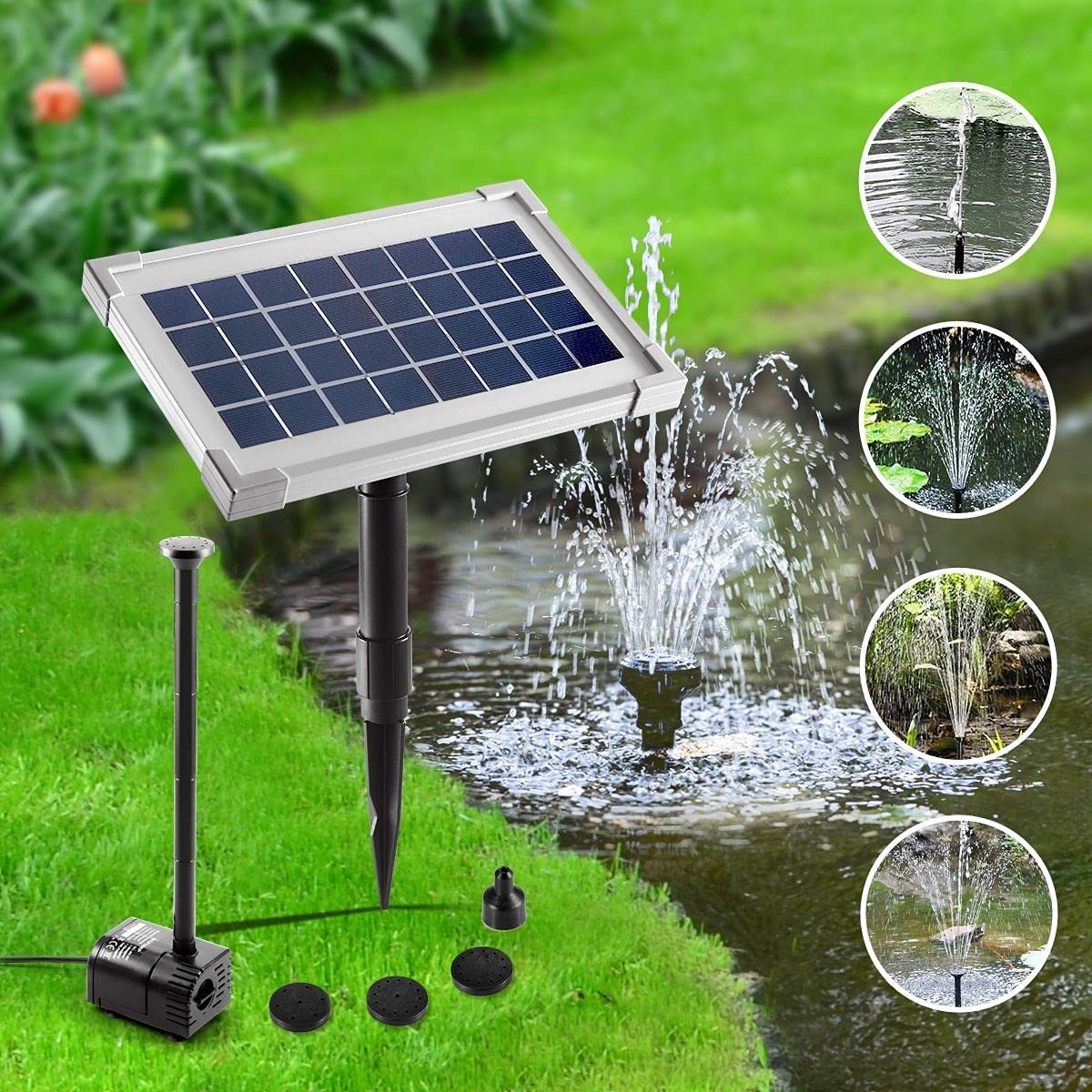 3.5W Solar Power Fountain Water Pump with 4 Fountain Heads Outdoor Garden Pool Pump image number 6