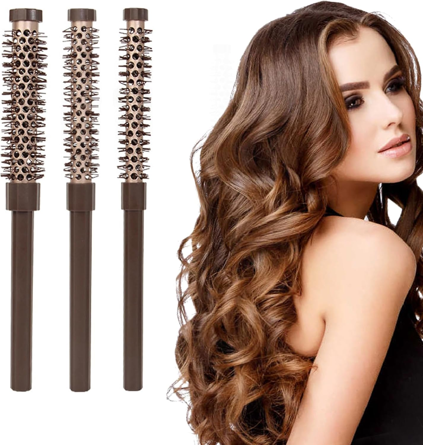 Round Brush Small, Pack of 3 Hair Dryer Brush, round Hair Brush with Aluminium Tube, Perfect for Quick Styling, Volume and Gentle Care of Short to Medium Hair, Suitable for Men and Women image number 3