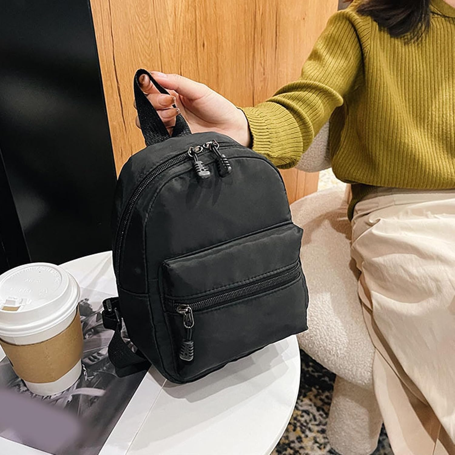 Changor Mini Backpack Purse, Waterproof Adjustable Shoulder Strap Stylish Minimalist Black Small Backpack Mini Backpack for Women for School image number 3