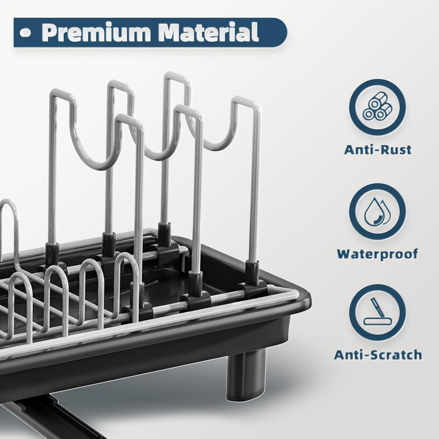 Sandream Small Dish Drying Rack, Compact Dish Rack for Kitchen Counter with Removable Cutlery Holder, 360&deg;Rotating Spout, Multifunctional Stainless Steel Dish Drainer, Space Saving image number 4