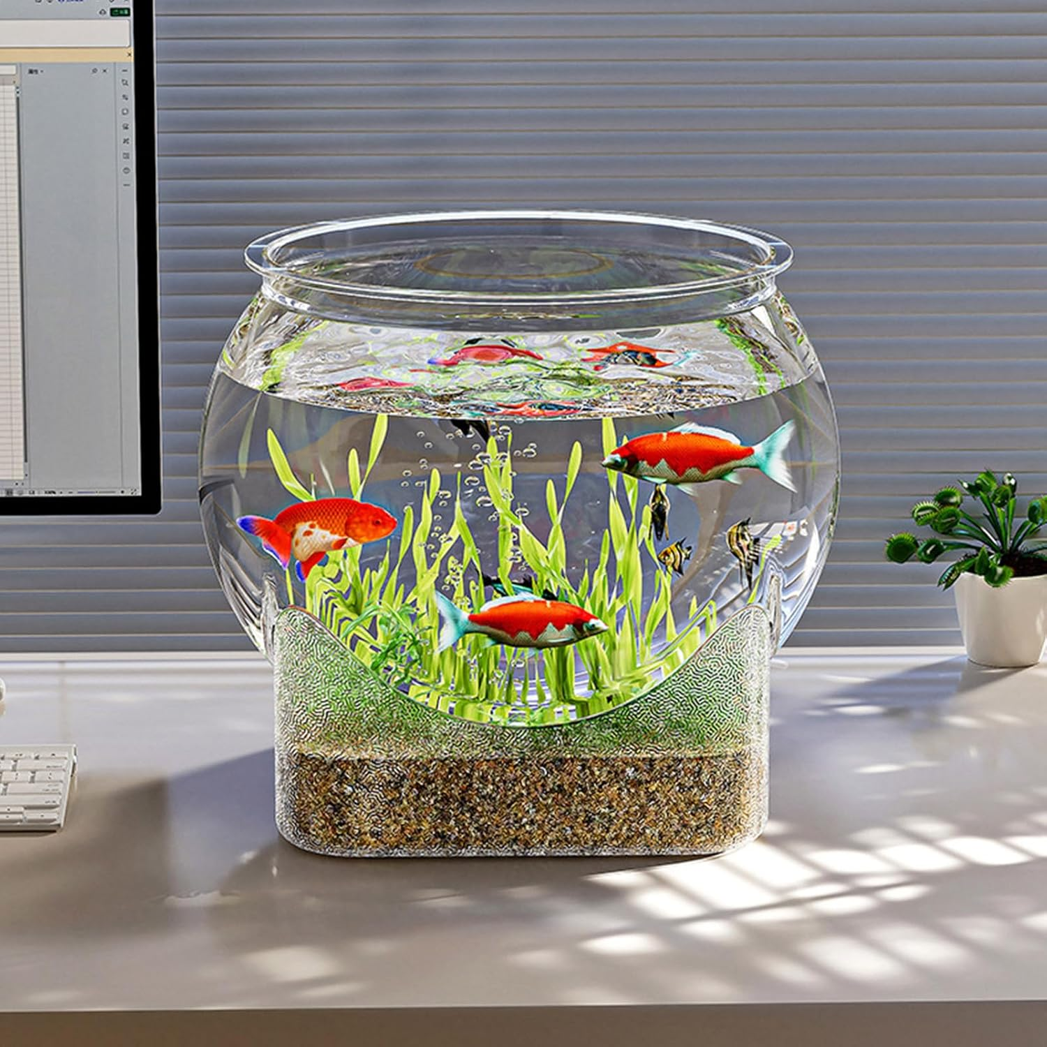 Round Fish Tank - Clear Aquarium Betta Fish Tank | Planter Decor for Home Living Room Bedroom Bathroom Desk Workplace Dorm image number 5