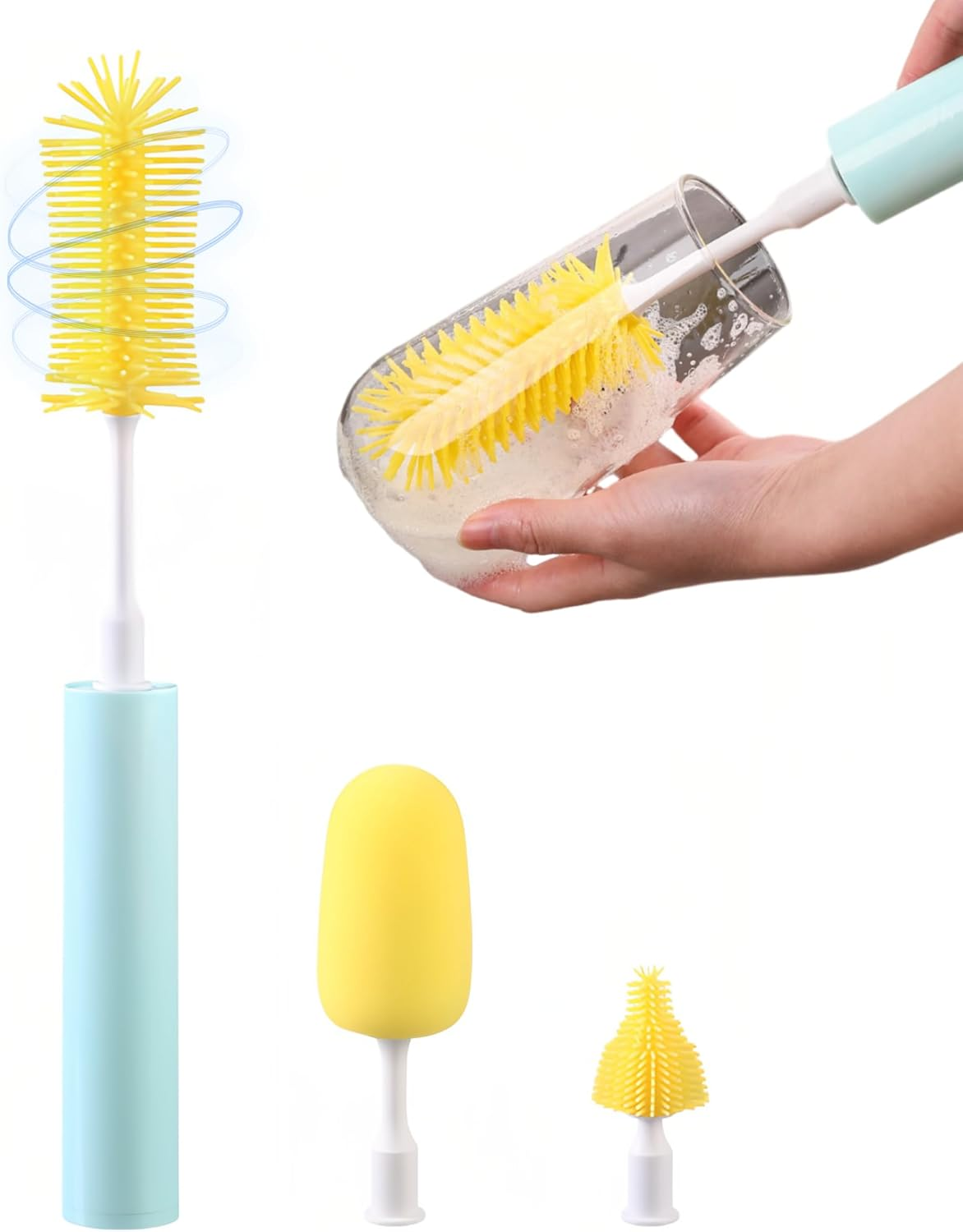 Bewinner Electric Baby Bottle Brush - Removable Smart Baby Bottle Cleaner with 3 Head, Safty Silicone Travel Bottle Brush for Most of Bottles Cups image number 5