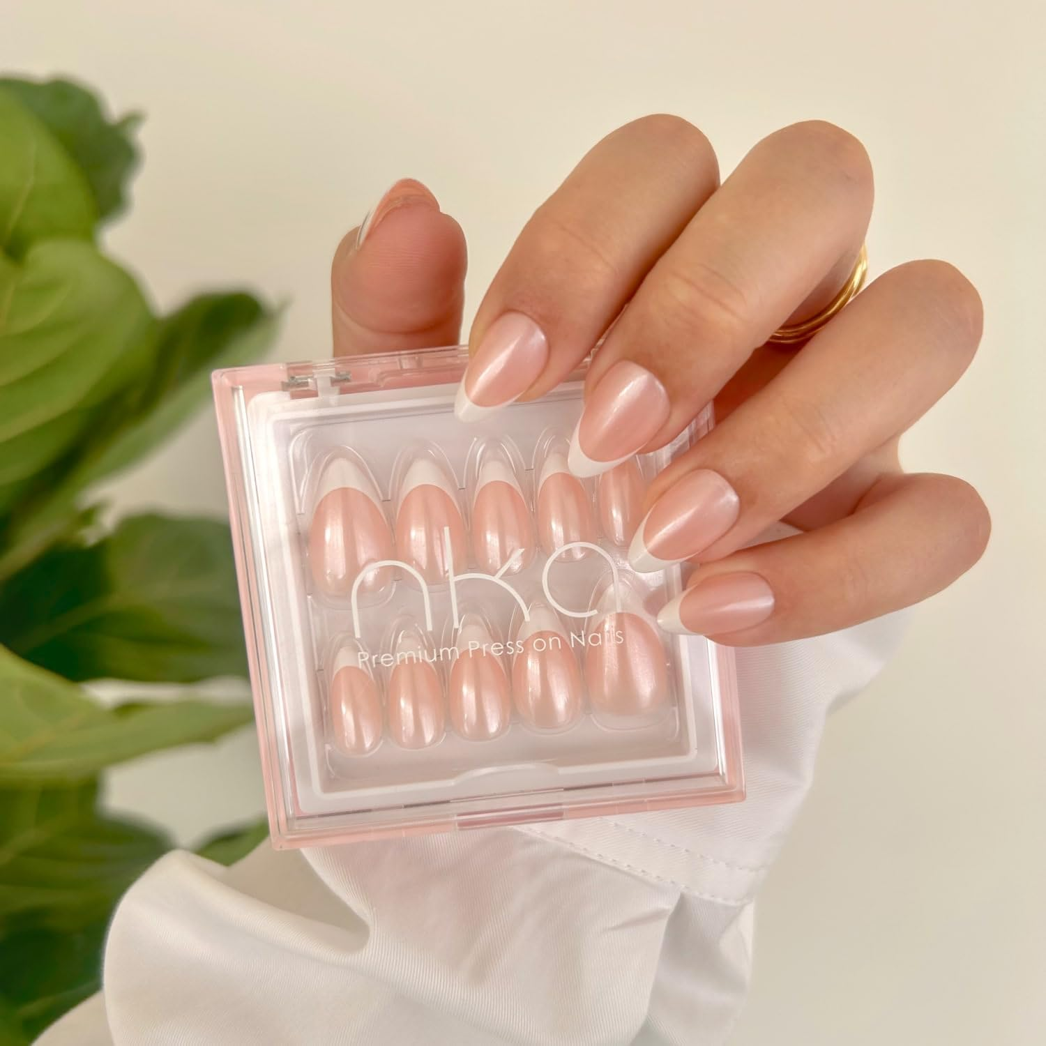 NKA Press-On Nails Kit, 30 Soft Acrylic Nails in 15 Sizes with Nail Glue, Sticky Tabs, Prep Tools & Reusable Case &ndash; Long-Lasting, Salon Look, Glazed French Almond