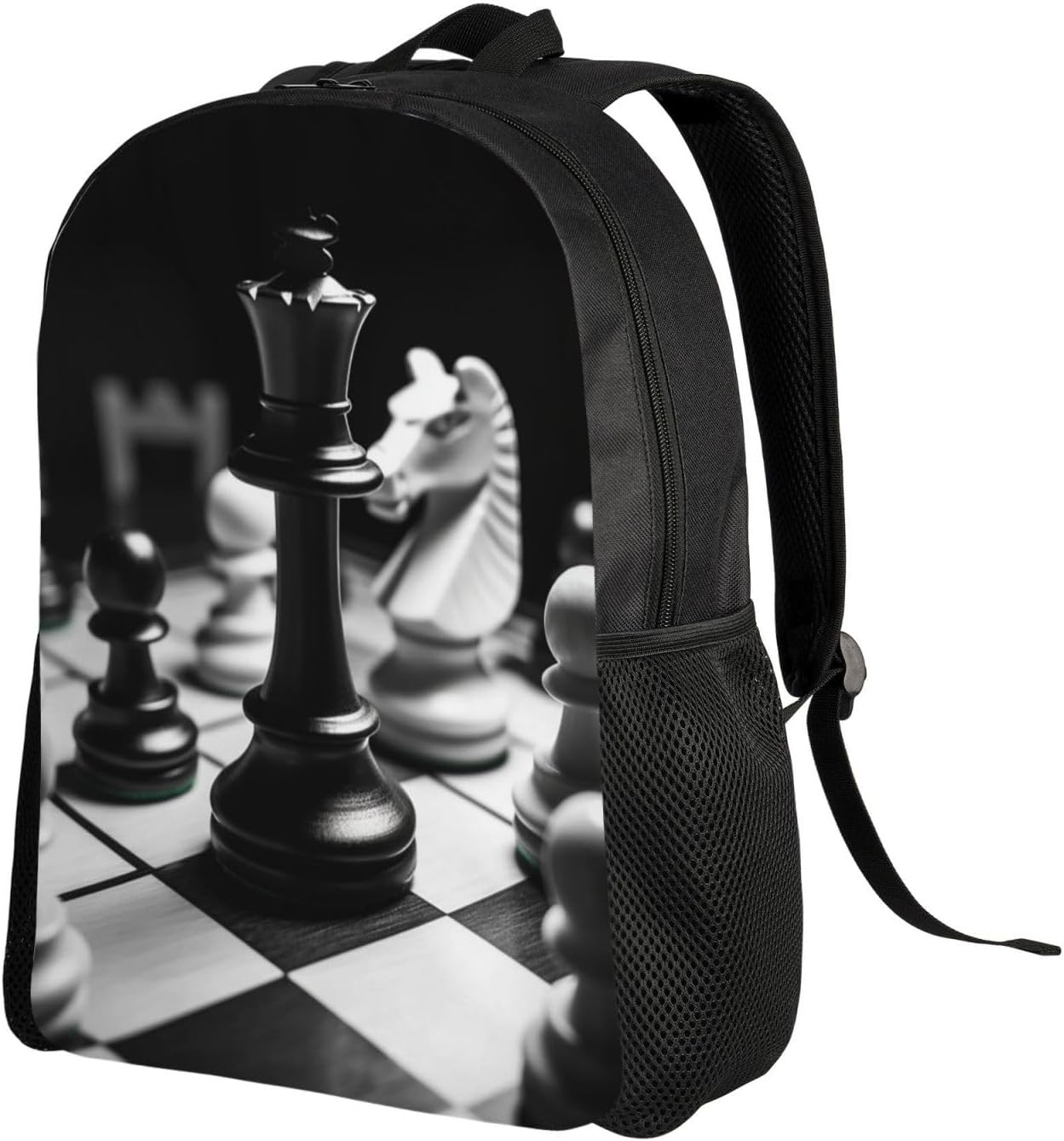 FJWSLCH Black and White Chess Backpack for Women Men Laptop Backpack 16.1 Inch Computer Bag Casual Daypack for Travel, Black, One Size, Travel Backpacks image number 6