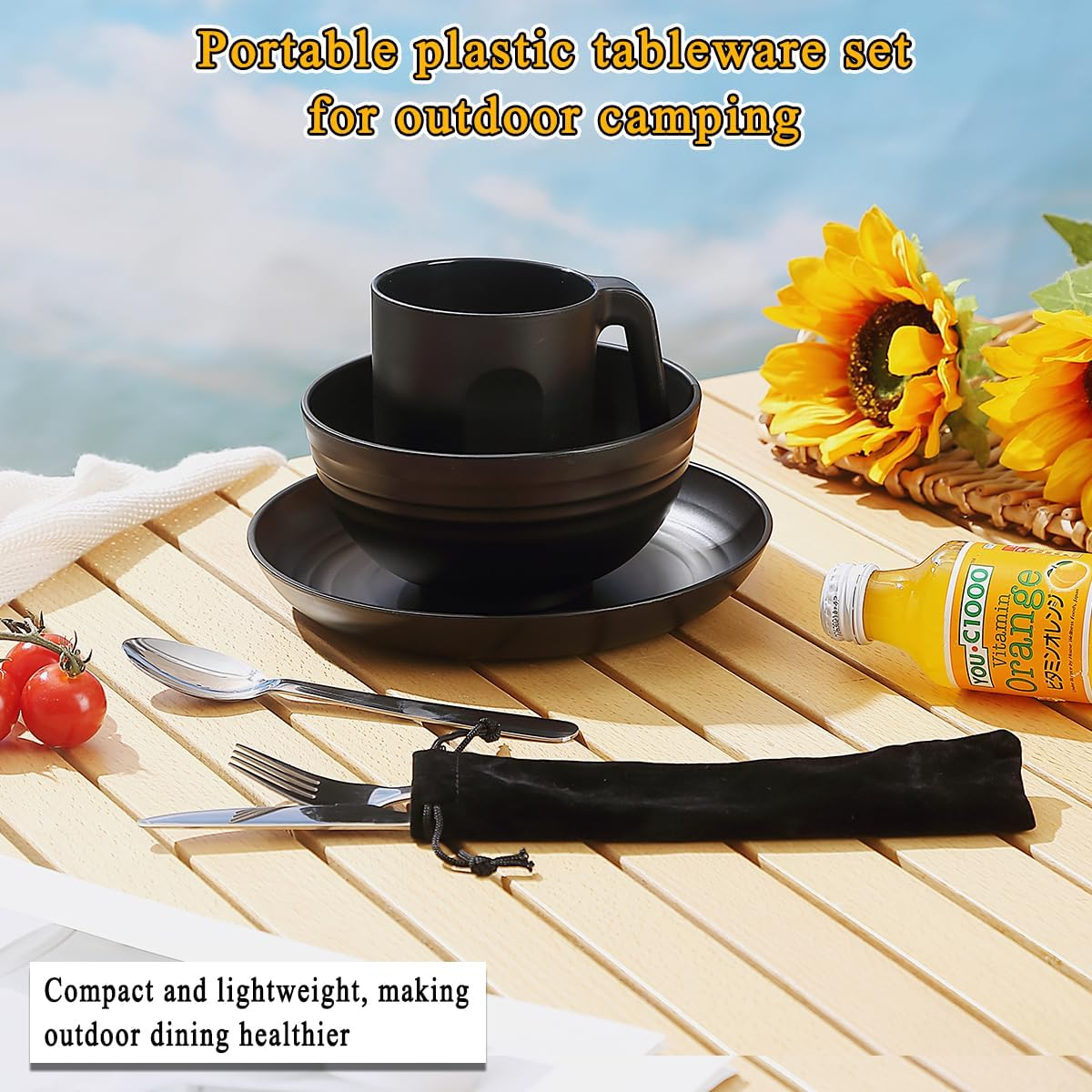 Camping Utensils, Reanea Camping Mess Kit for Travel, Camping, Picnic, Outdoor, Camping Gear Include Knife, Spoon, Fork Cutlery Set, Cup, Bowl, Plate, Camping Essentials for 1 - 4.Blue image number 7