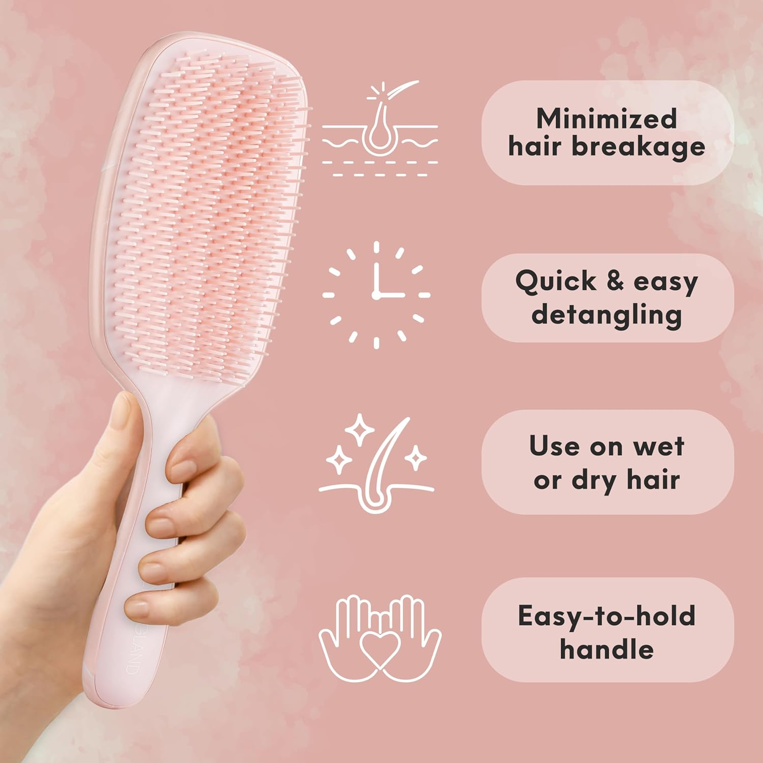 Lily England Detangling & Styling Brush - Pain-Free Brush for Curly Wet & Dry Hair with Flexible Bristles - Easy to Hold Rose Gold Brush for Women'S 3C to 4C Curls - Purple Glitter image number 2