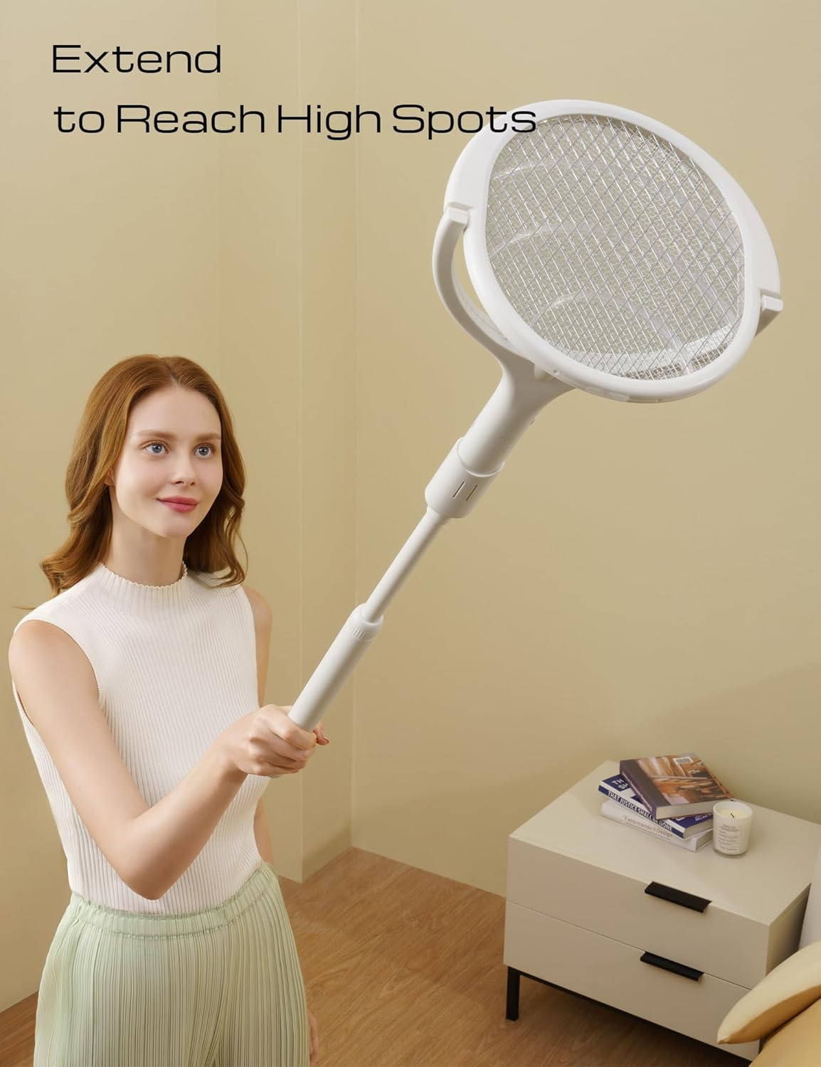 Anyuainiya Rotating Head Rechargeable Electric Fly Swatter Racket, Electric Mosquito Zapper Indoor Bug Zapper Fly Zapper Repellent Fly Trap Mosquito Zapper, with a Telescopic Extension image number 4
