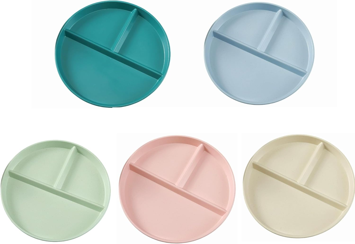 5 Pack Colorful round Divided Dinner Plate,Ideal for Weight Loss, Meal Prep, and Kids, Durable, and Microwave Safe (5, Dark Green, Blue, Green, Pink, Beige) image number 2