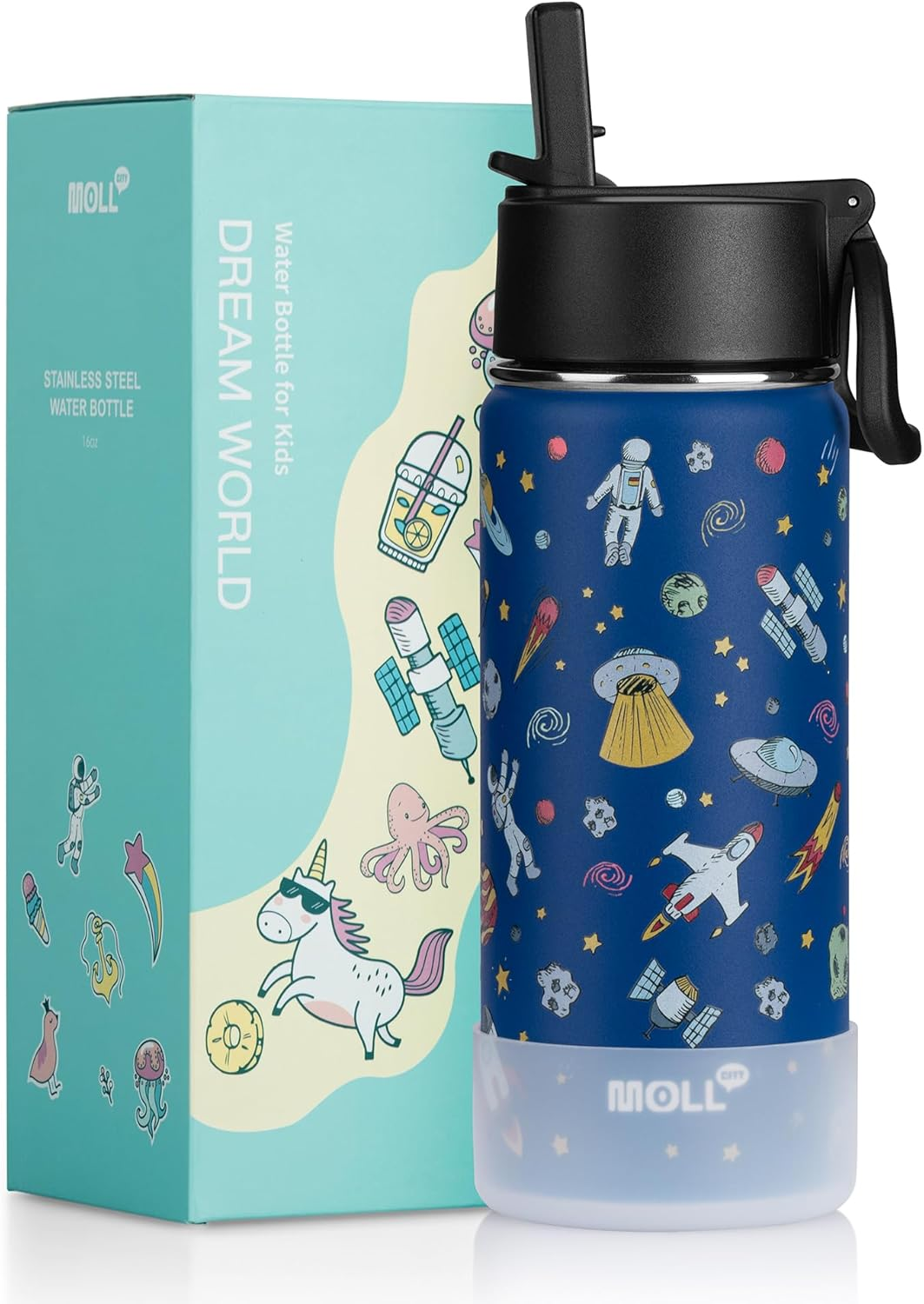 350ML Water Bottle with Straw Stainless Steel Double Wall Vacuum Insulated Water Bottle for Girls, Reusable Metal Water Flask BPA Free -Unicorn