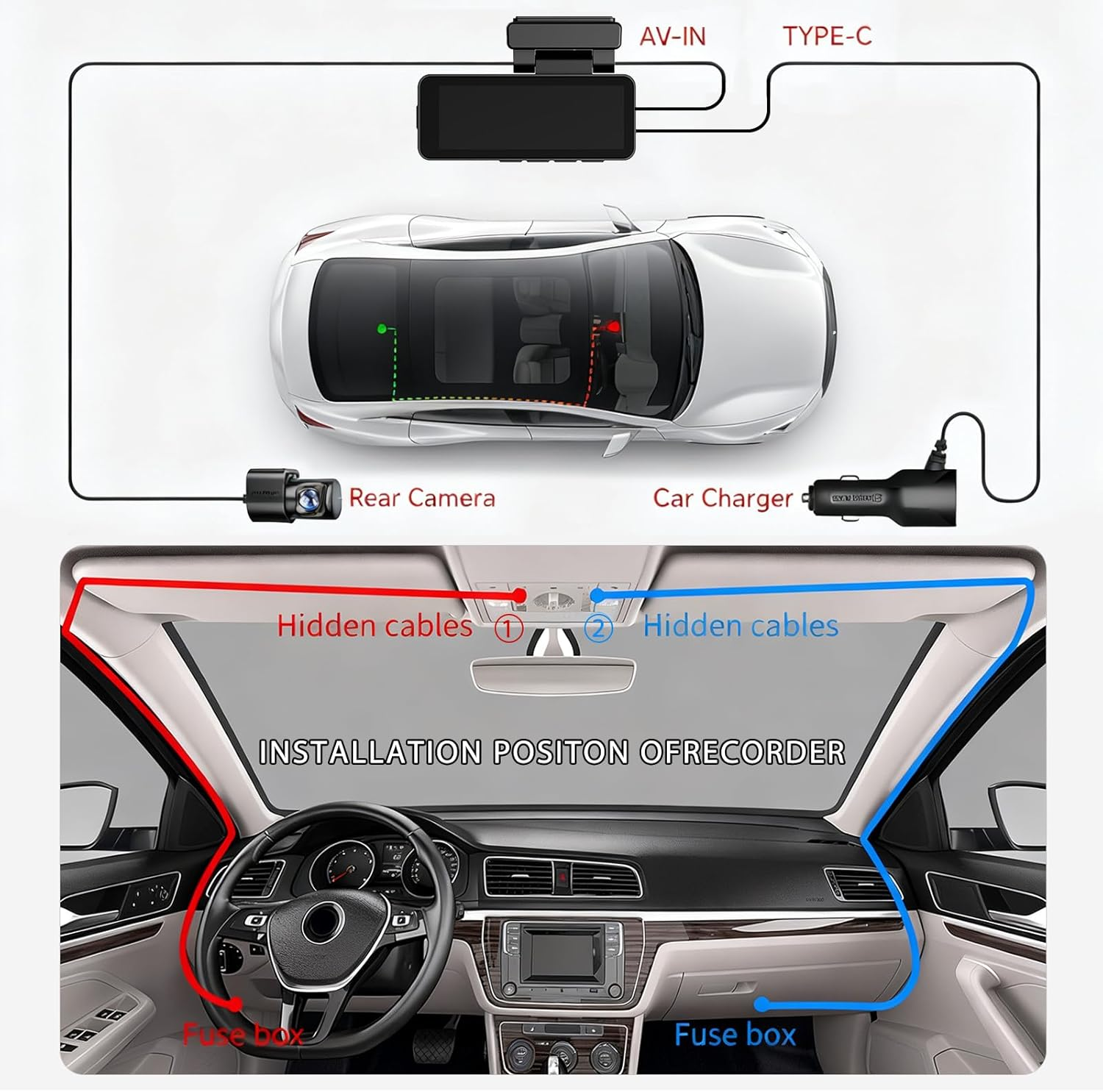 Dash Cam Front and Rear, Built-In Wifi GPS, 4K+1080P Dashcam for Car, 64GB Card Included, 24H Parking Monitor, Loop Recording, G-Sensor, Super Night Vision, 170&deg;Wide Angle, App Contro image number 2