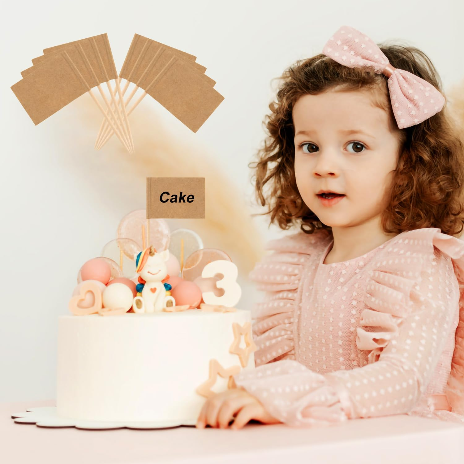 100Pcs Mini Toothpick Flags, Double Sided Blank Flags on Sticks Food Labels Markers for Party Buffet Cupcake Toppers for Charcuterie Cheese Board Accessories Decoration Dishes Fruit Platter (Khaki)