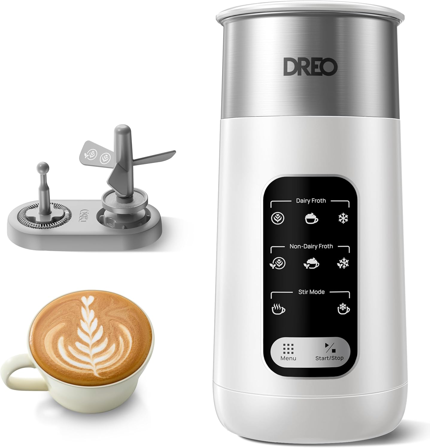 Dreo Milk Frother, 8-In-1 Electric Frother for Latte Art Coffee, 9Oz/270Ml Hot and Cold Foam Frother, Automatic Milk Warmer for Dairy and Non-Dairy Milk with LED, Easy to Clean, Baristamaker Air